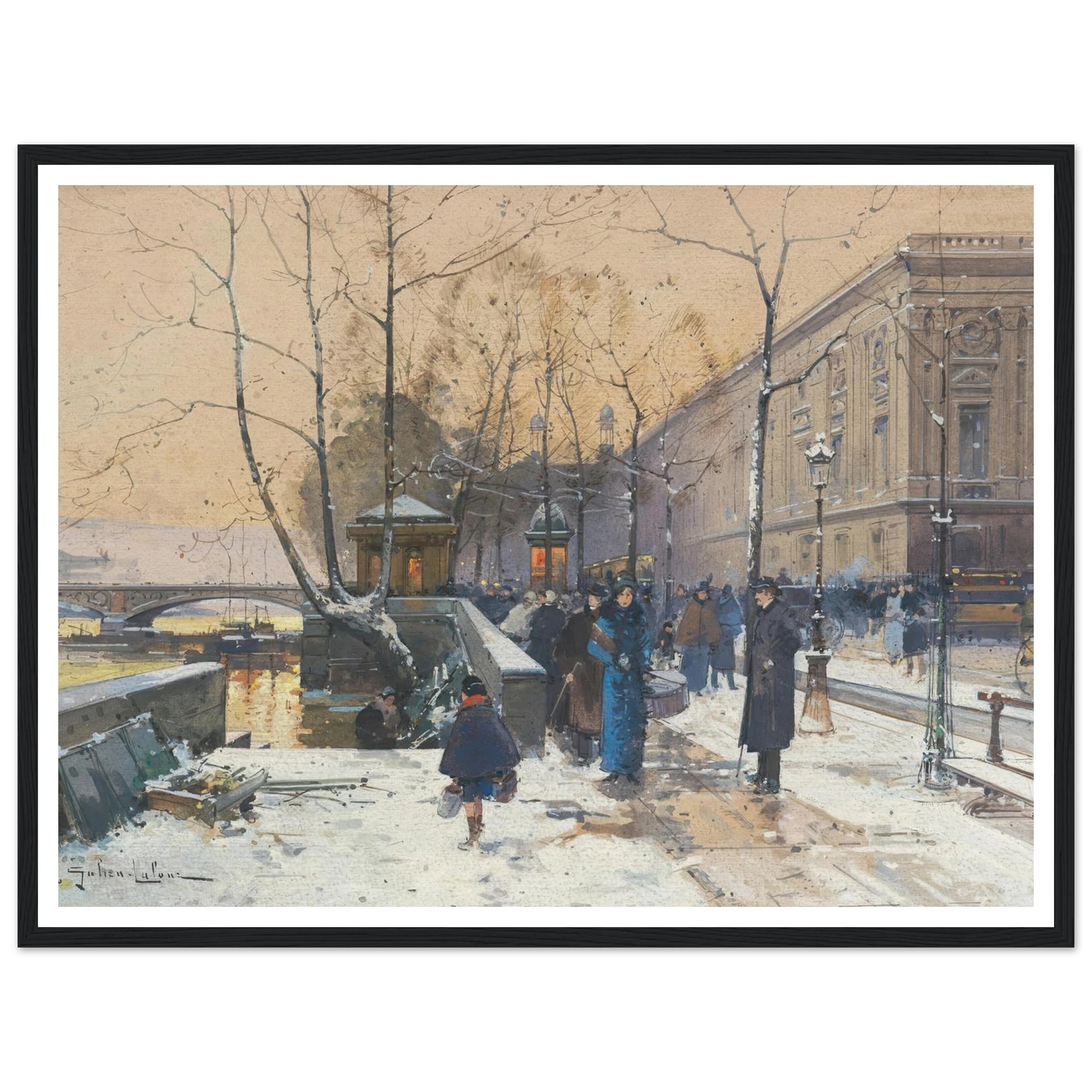 Les bords de la Seine près de Châtelet Art Print | Eugene Galien Laloue - Framed Poster - 30x40 cm / 12x16″ - Black frame