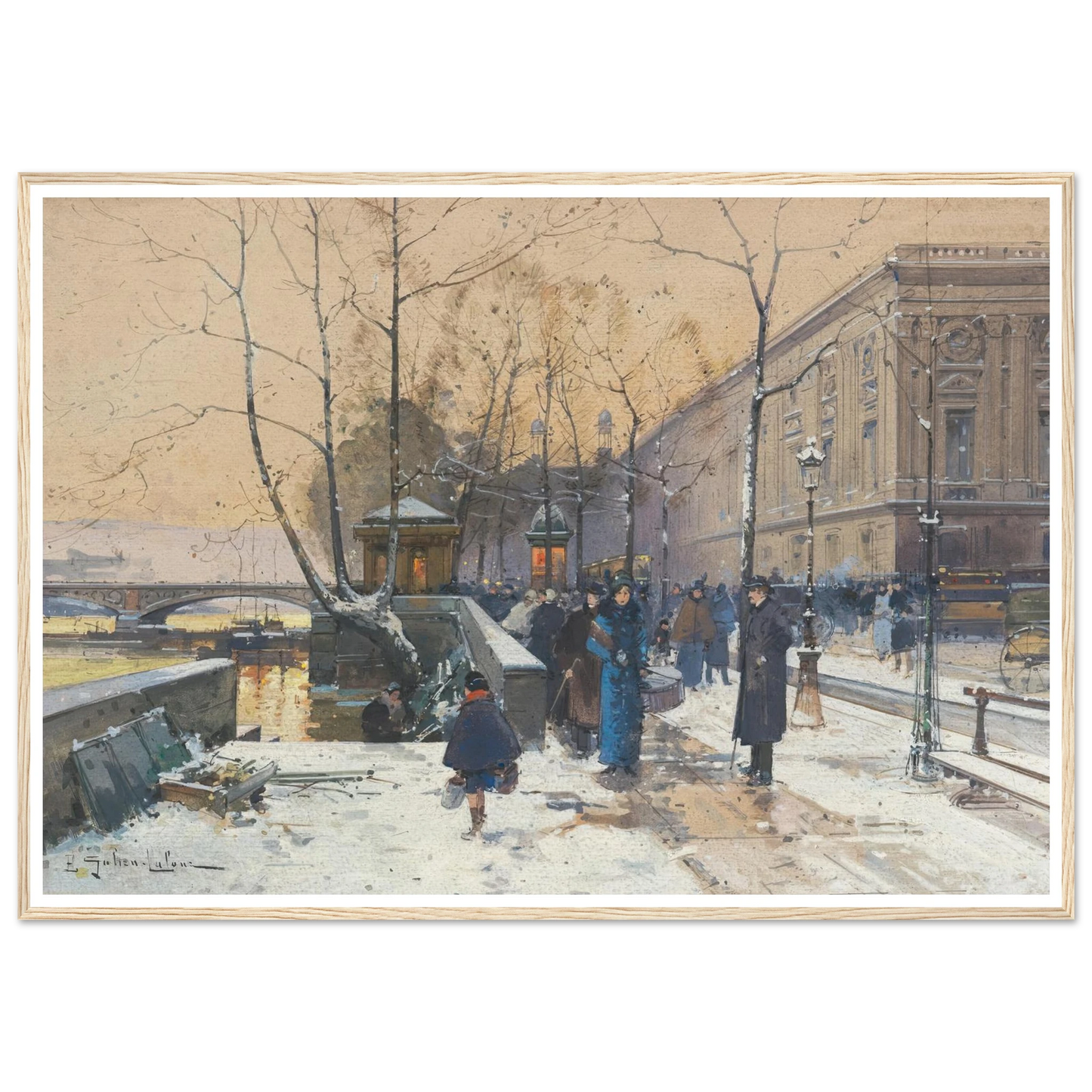 Les bords de la Seine près de Châtelet Art Print | Eugene Galien Laloue - Framed Poster - 30x40 cm / 12x16″ - Black frame