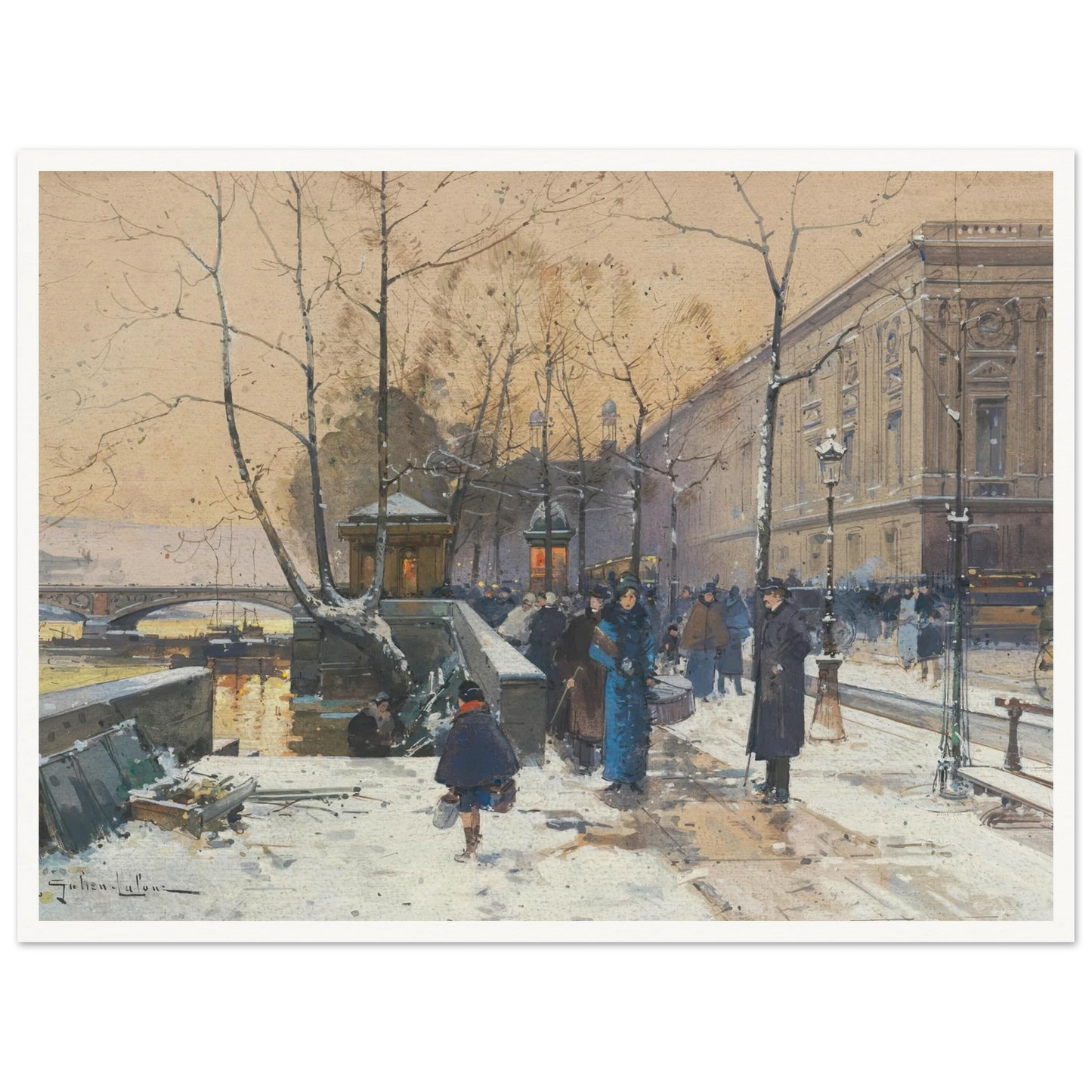 Les bords de la Seine près de Châtelet Art Print | Eugene Galien Laloue - Framed Poster - 30x40 cm / 12x16″ - Black frame