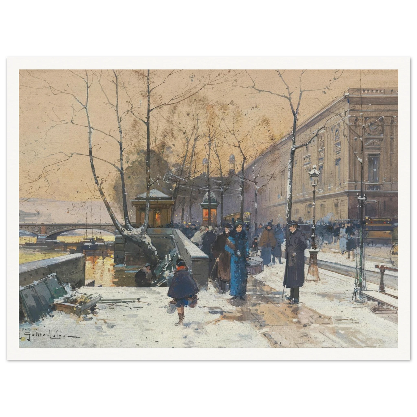Les bords de la Seine près de Châtelet Art Print | Eugene Galien Laloue - Framed Poster - 30x40 cm / 12x16″ - Black frame