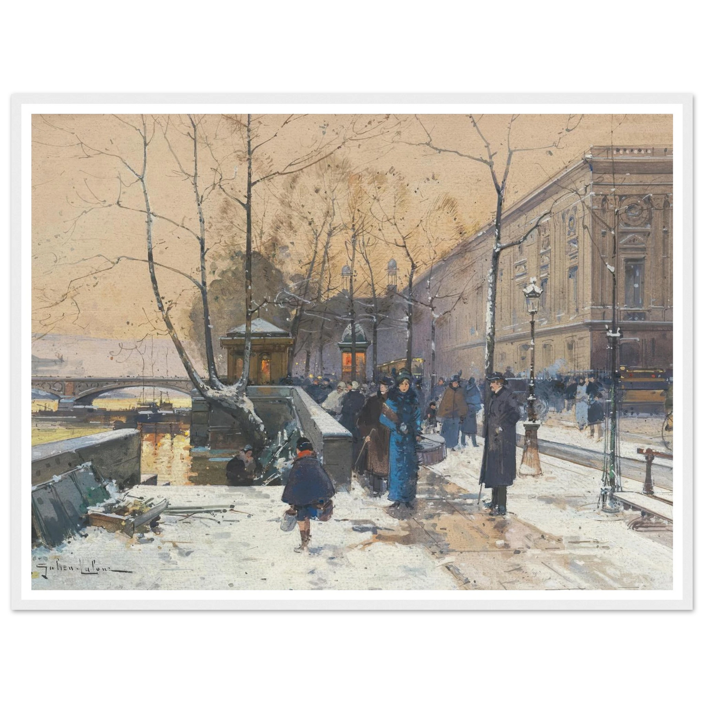 Les bords de la Seine près de Châtelet Art Print | Eugene Galien Laloue - Framed Poster - 30x40 cm / 12x16″ - Black frame