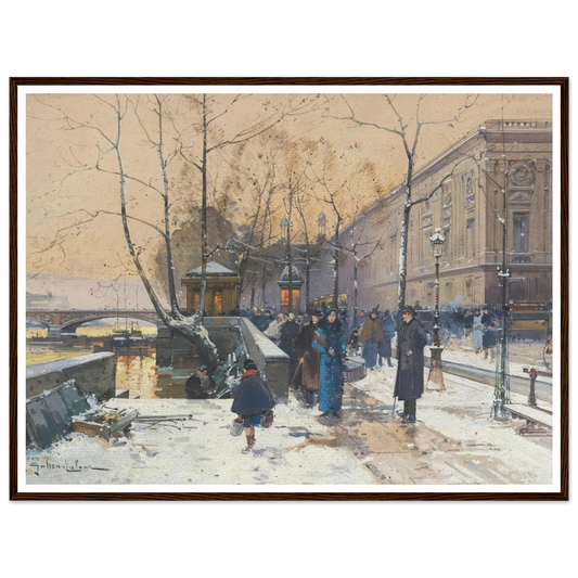 Les bords de la Seine près de Châtelet Art Print | Eugene Galien Laloue - Framed Poster - 30x40 cm / 12x16″ - Black frame