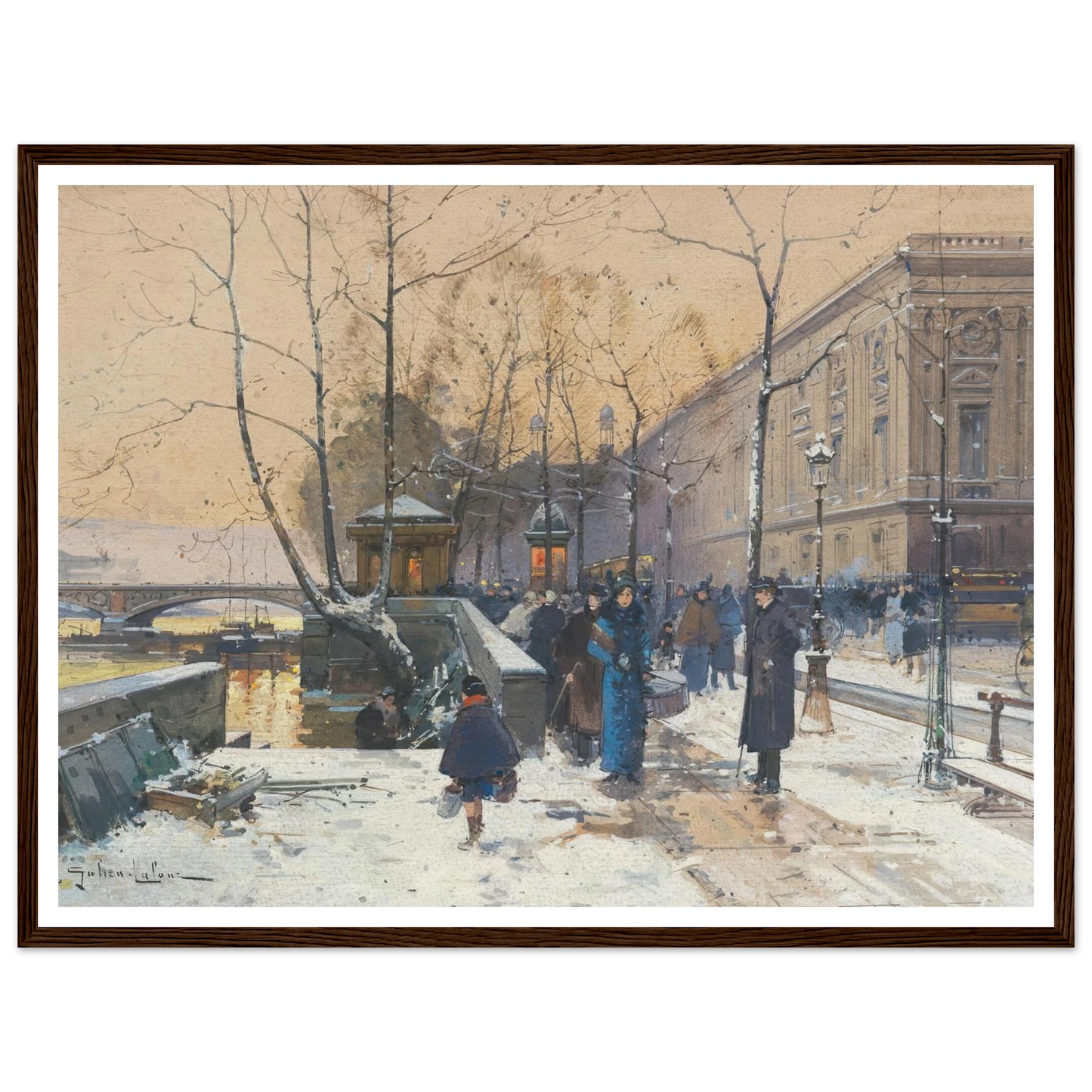 Les bords de la Seine près de Châtelet Art Print | Eugene Galien Laloue - Framed Poster - 30x40 cm / 12x16″ - Black frame