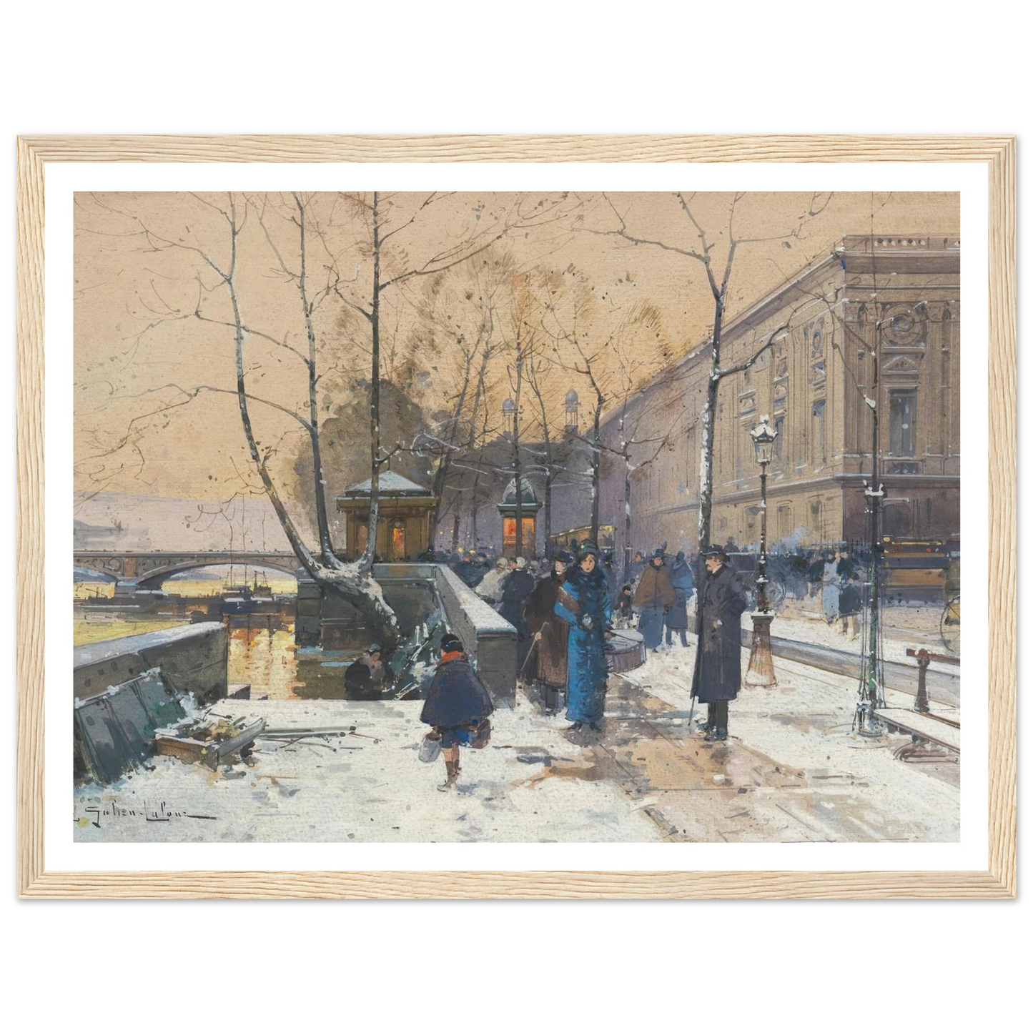 Les bords de la Seine près de Châtelet Art Print | Eugene Galien Laloue - Framed Poster - 30x40 cm / 12x16″ - Black frame