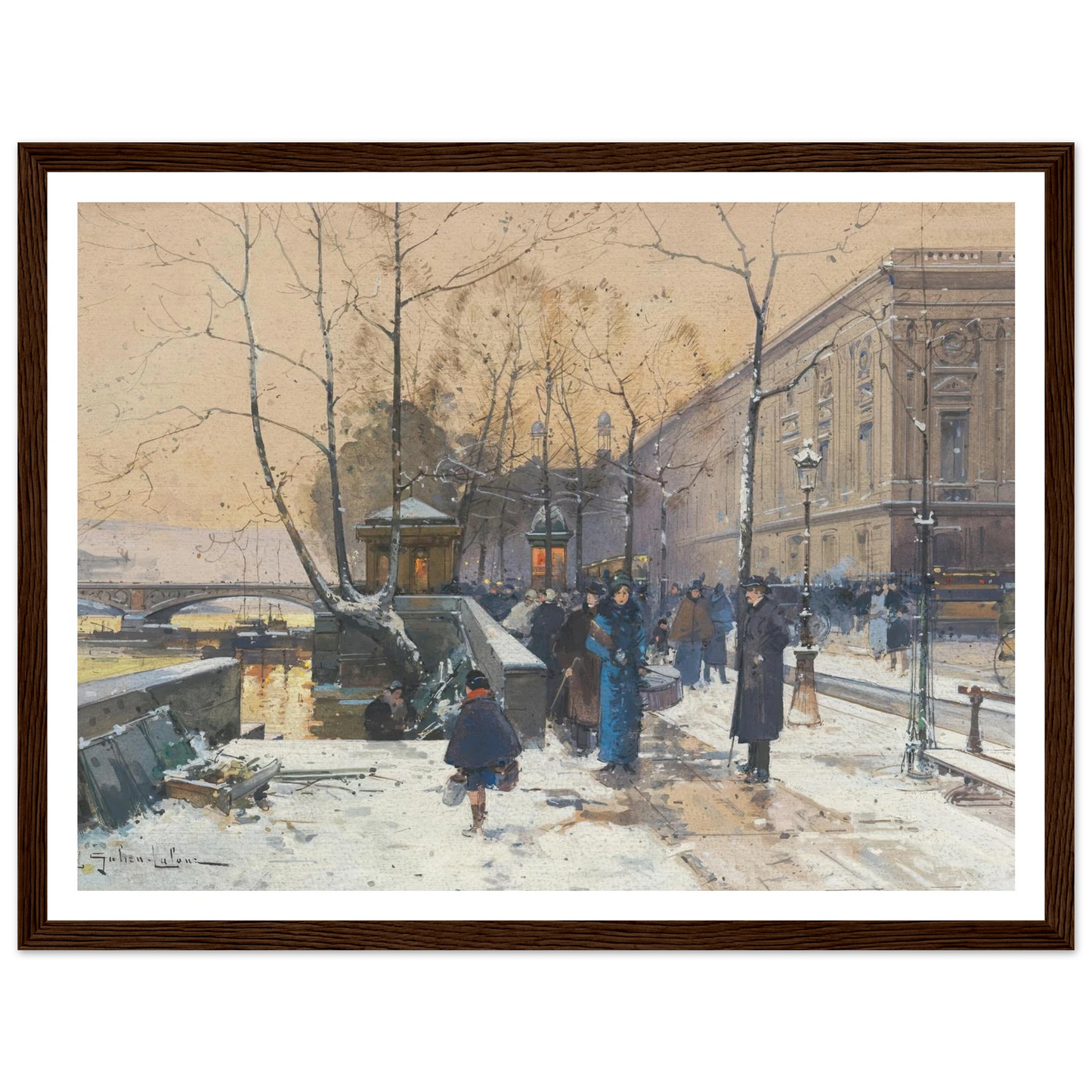 Les bords de la Seine près de Châtelet Art Print | Eugene Galien Laloue - Framed Poster - 30x40 cm / 12x16″ - Black frame