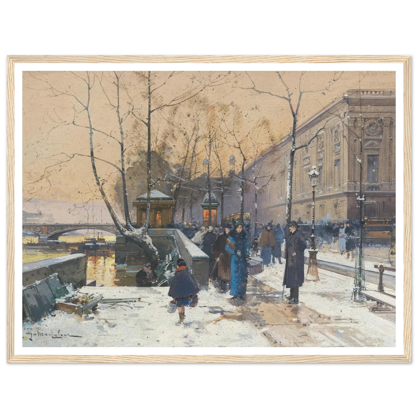 Les bords de la Seine près de Châtelet Art Print | Eugene Galien Laloue - Framed Poster - 30x40 cm / 12x16″ - Black frame