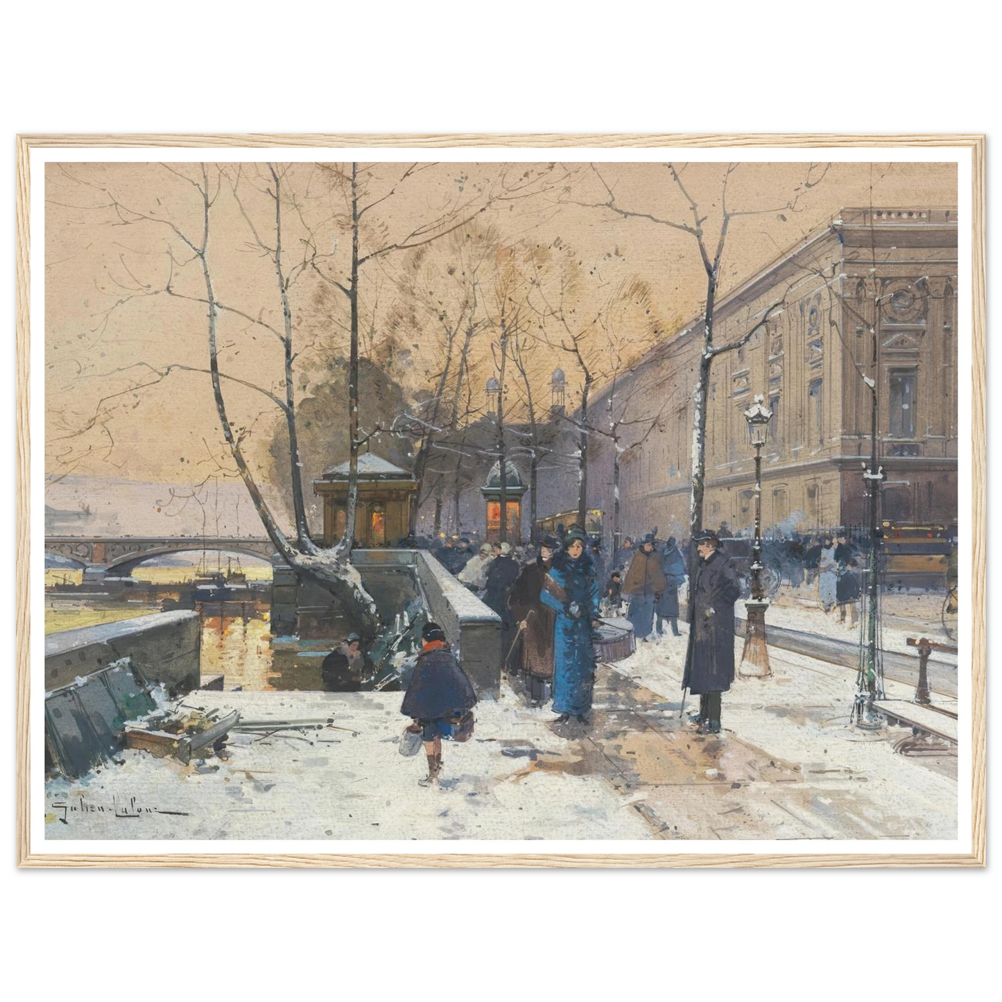 Les bords de la Seine près de Châtelet Art Print | Eugene Galien Laloue - Framed Poster - 30x40 cm / 12x16″ - Black frame