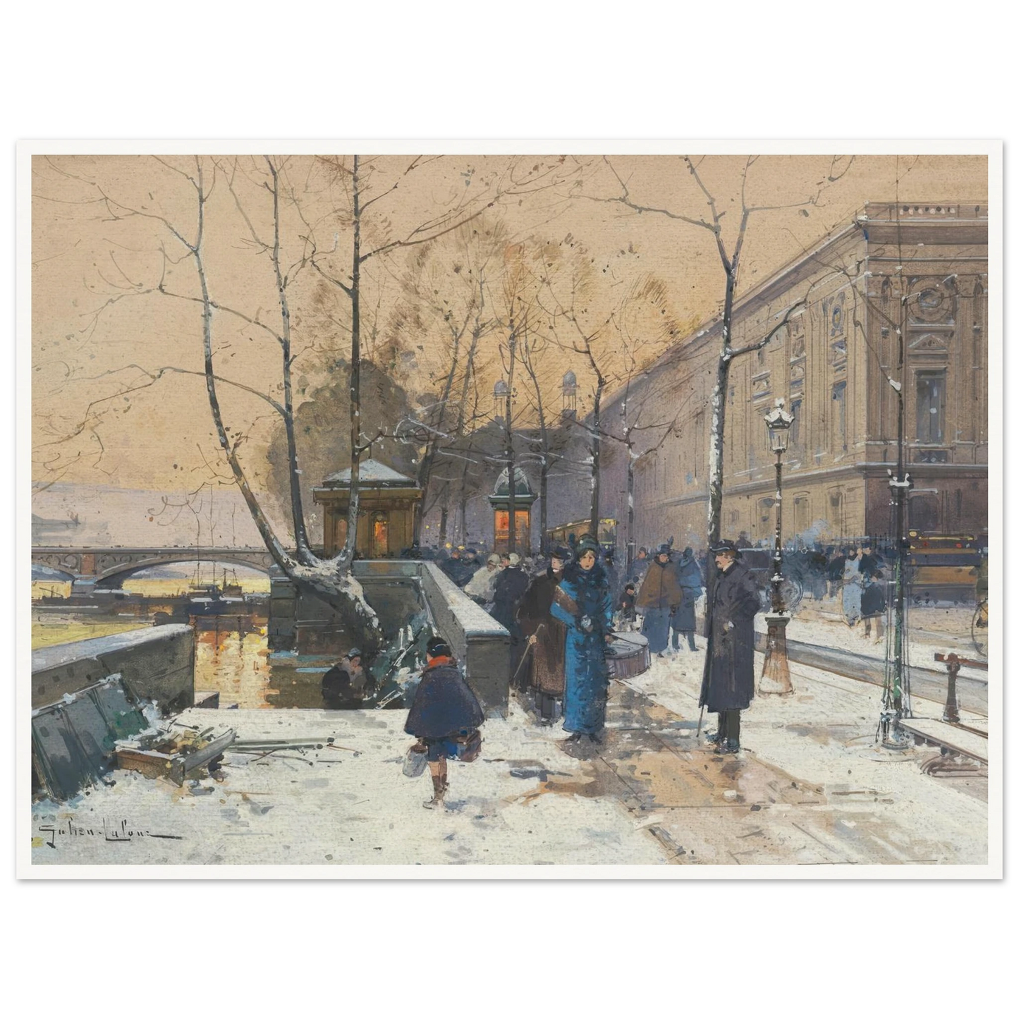 Les bords de la Seine près de Châtelet Art Print | Eugene Galien Laloue - Framed Poster - 30x40 cm / 12x16″ - Black frame