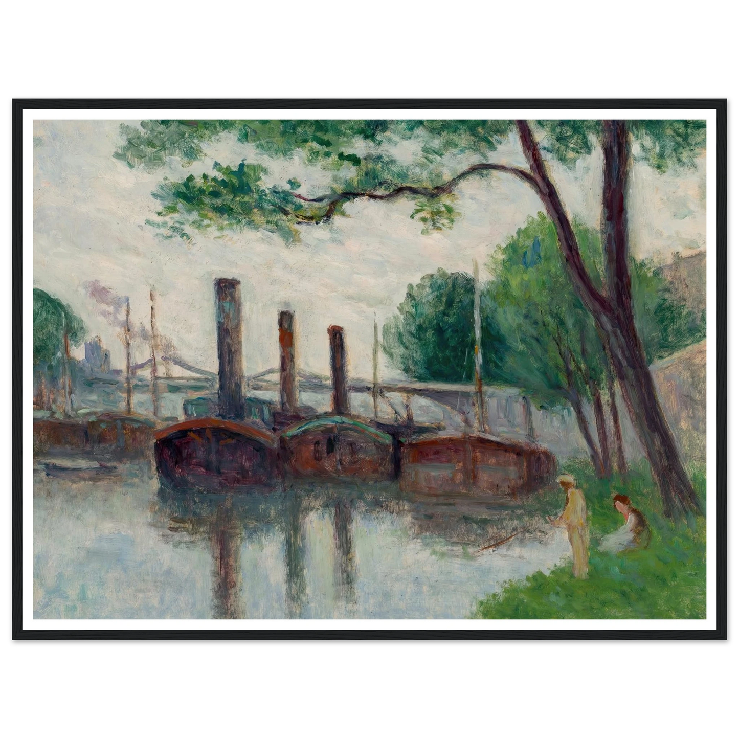 Les bords de la Seine près de la Roche-Guyon (1935) Art Print | Maximilien Luce - Framed Poster - 30x40 cm / 12x16″ - Black frame
