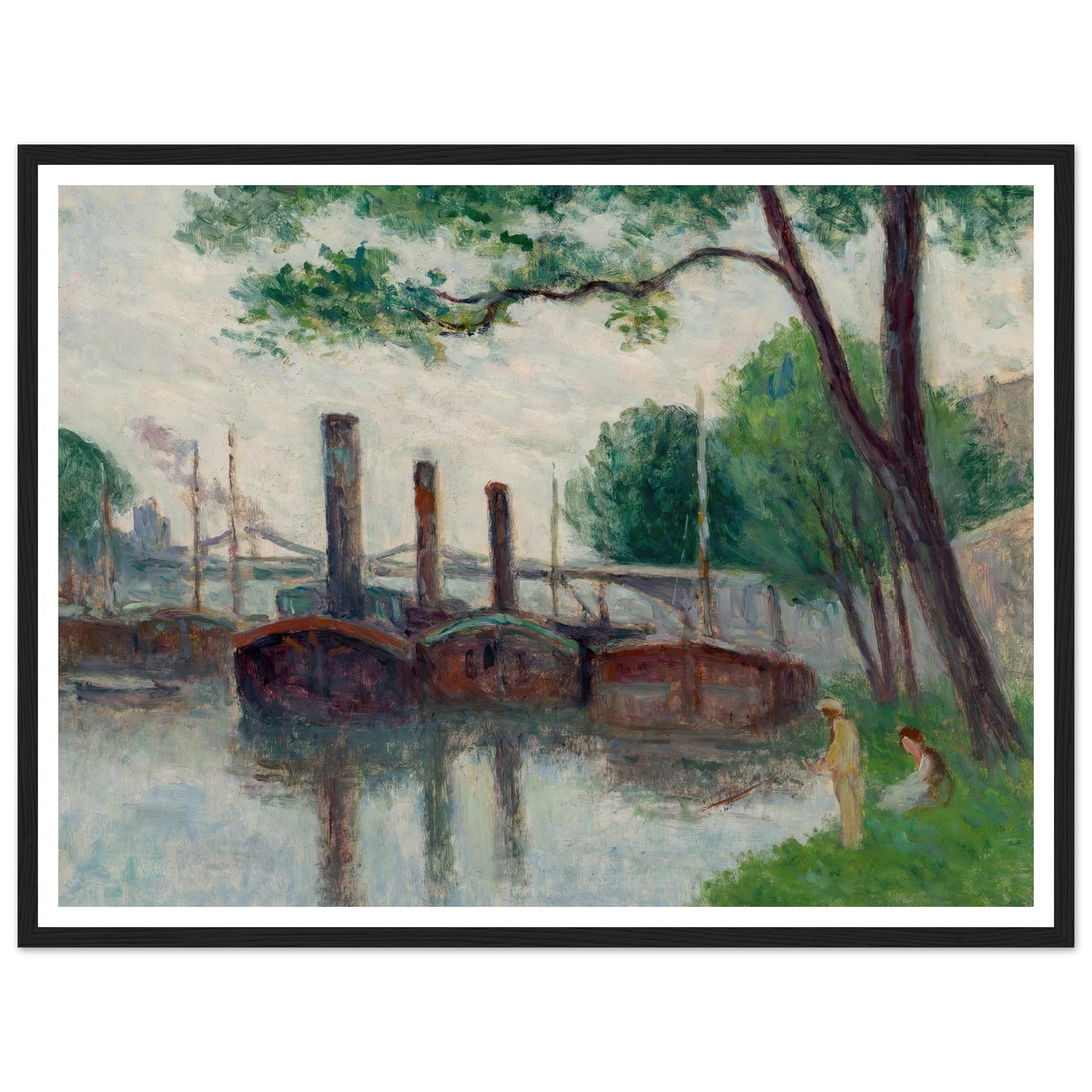 Les bords de la Seine près de la Roche-Guyon (1935) Art Print | Maximilien Luce - Framed Poster - 30x40 cm / 12x16″ - Black frame
