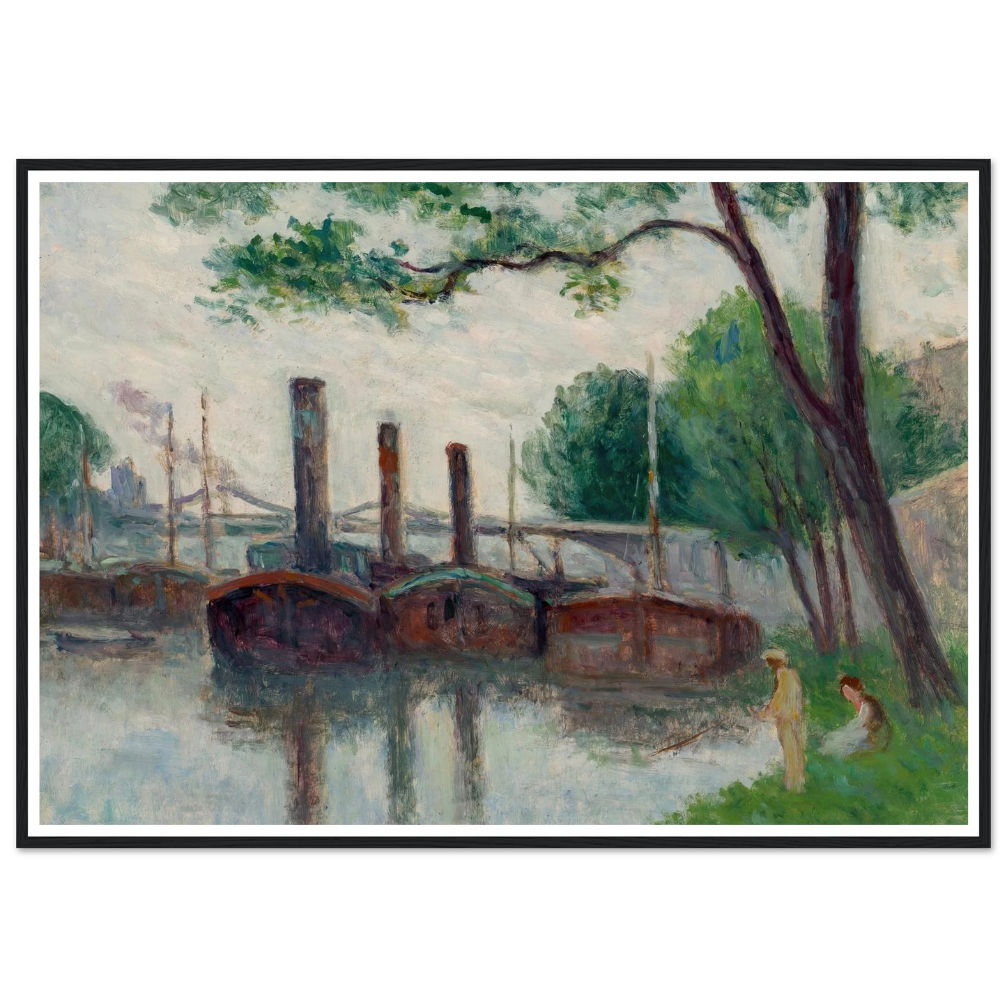Les bords de la Seine près de la Roche-Guyon (1935) Art Print | Maximilien Luce - Framed Poster - 30x40 cm / 12x16″ - Black frame