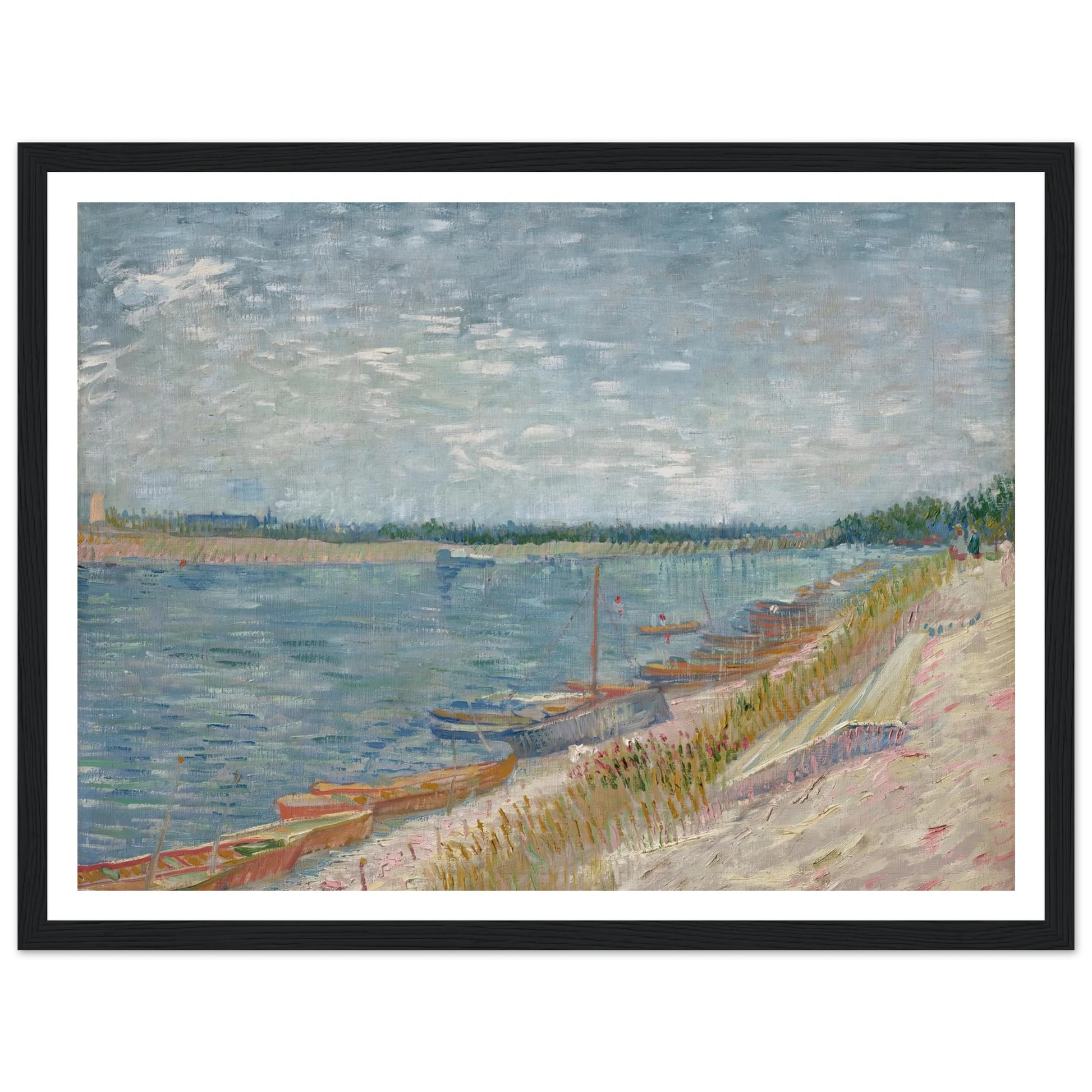 Les canots amarrés (1887) Art Print | Vincent van Gogh - Framed Poster - 30x40 cm / 12x16″ - Black frame