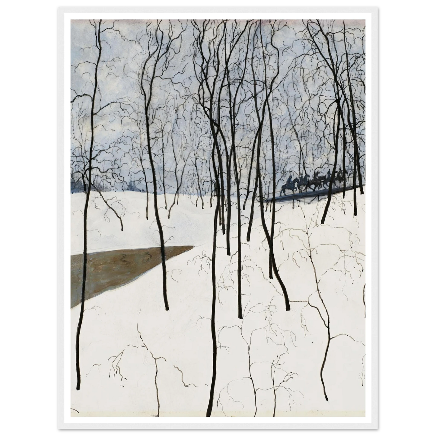 Les Cavaliers dans la neige (1915) Art Print | Leon Spilliaert - Framed Poster - 30x40 cm / 12x16″ - Black frame