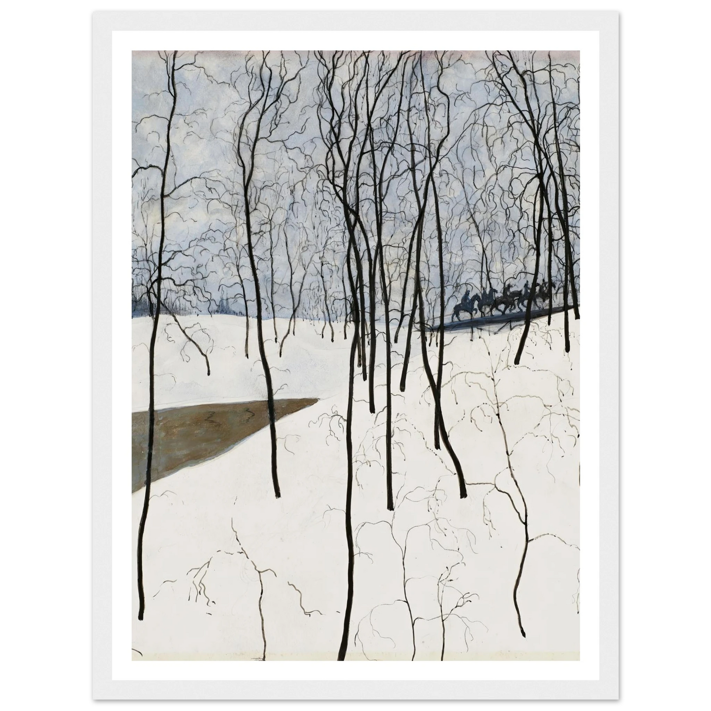 Les Cavaliers dans la neige (1915) Art Print | Leon Spilliaert - Framed Poster - 30x40 cm / 12x16″ - Black frame