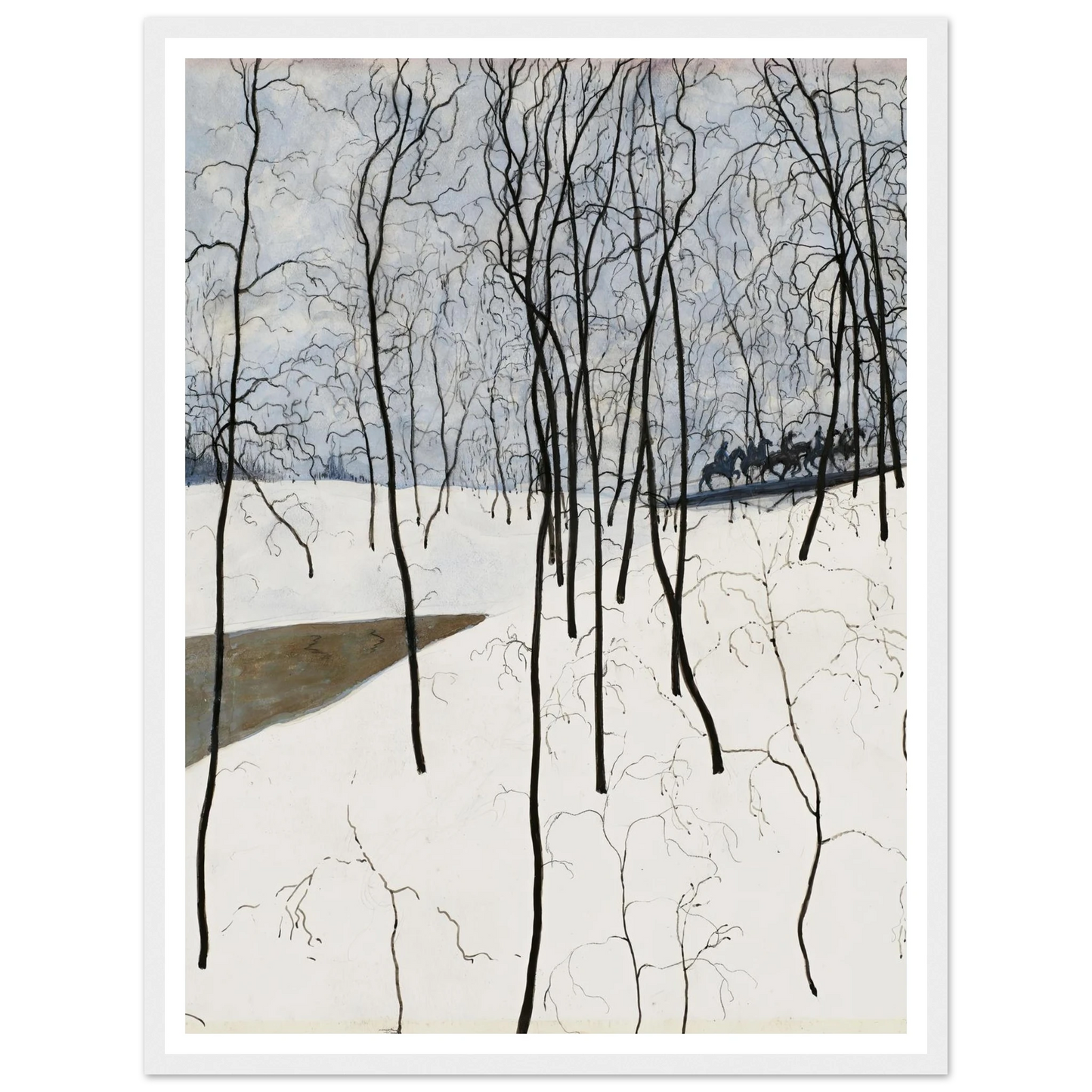 Les Cavaliers dans la neige (1915) Art Print | Leon Spilliaert - Framed Poster - 30x40 cm / 12x16″ - Black frame