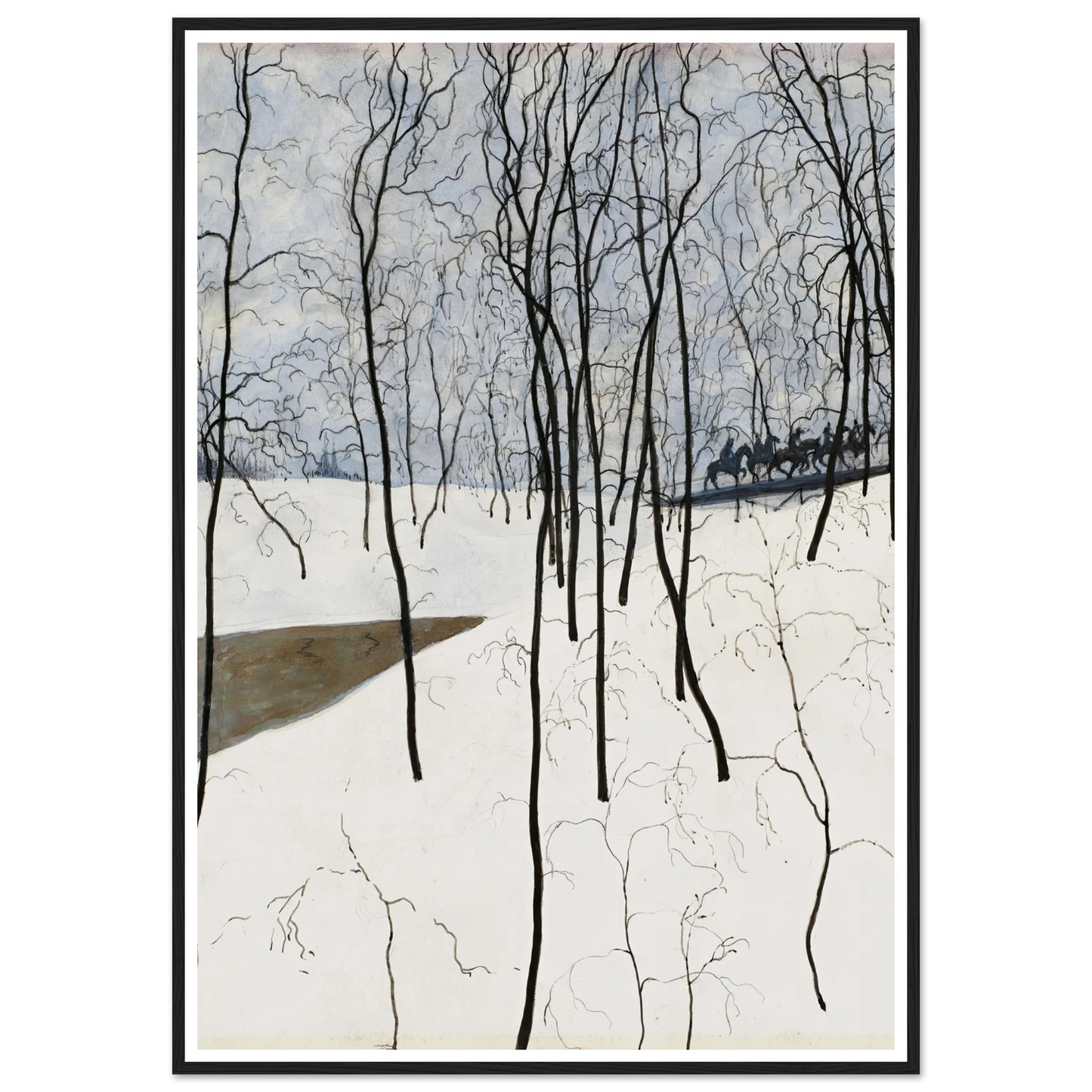 Les Cavaliers dans la neige (1915) Art Print | Leon Spilliaert - Framed Poster - 30x40 cm / 12x16″ - Black frame