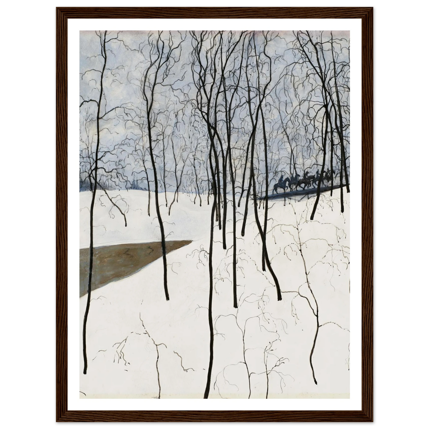 Les Cavaliers dans la neige (1915) Art Print | Leon Spilliaert - Framed Poster - 30x40 cm / 12x16″ - Black frame