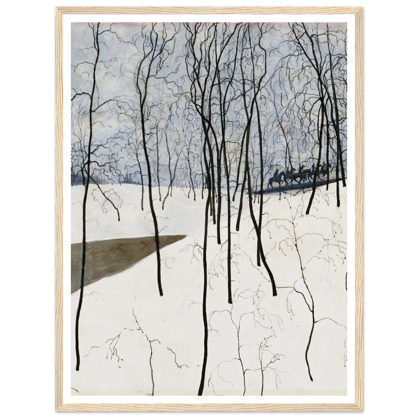 Les Cavaliers dans la neige (1915) Art Print | Leon Spilliaert - Framed Poster - 30x40 cm / 12x16″ - Black frame