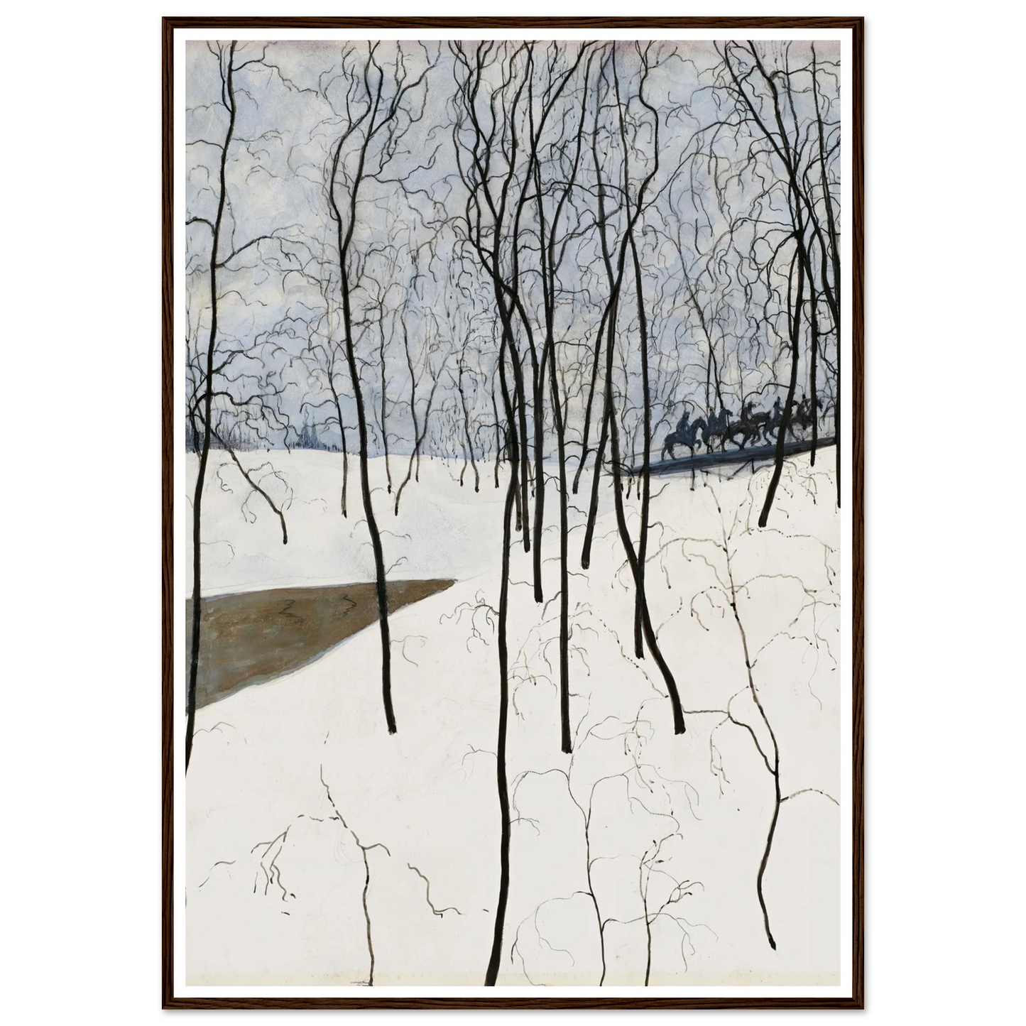 Les Cavaliers dans la neige (1915) Art Print | Leon Spilliaert - Framed Poster - 30x40 cm / 12x16″ - Black frame