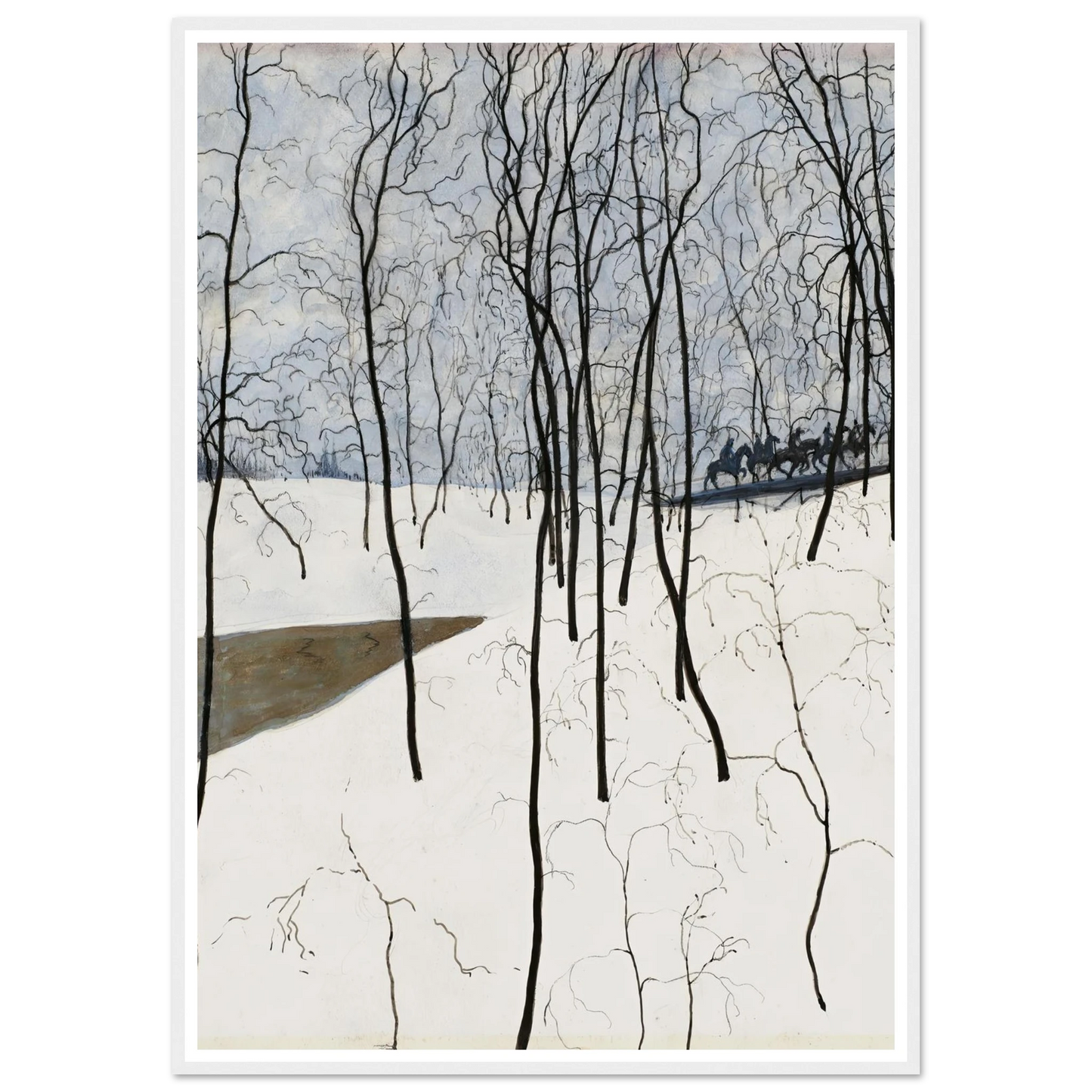 Les Cavaliers dans la neige (1915) Art Print | Leon Spilliaert - Framed Poster - 30x40 cm / 12x16″ - Black frame