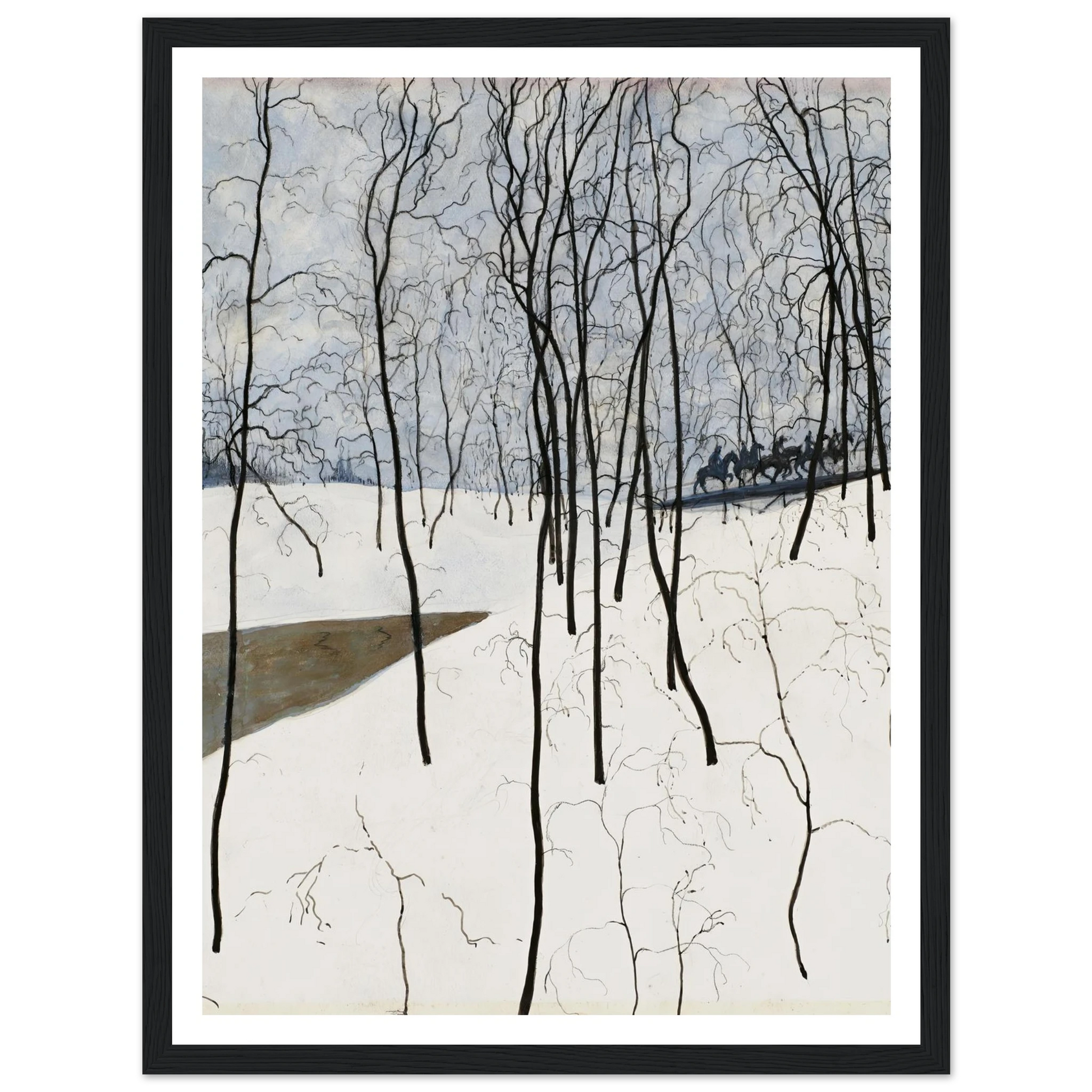 Les Cavaliers dans la neige (1915) Art Print | Leon Spilliaert - Framed Poster - 30x40 cm / 12x16″ - Black frame