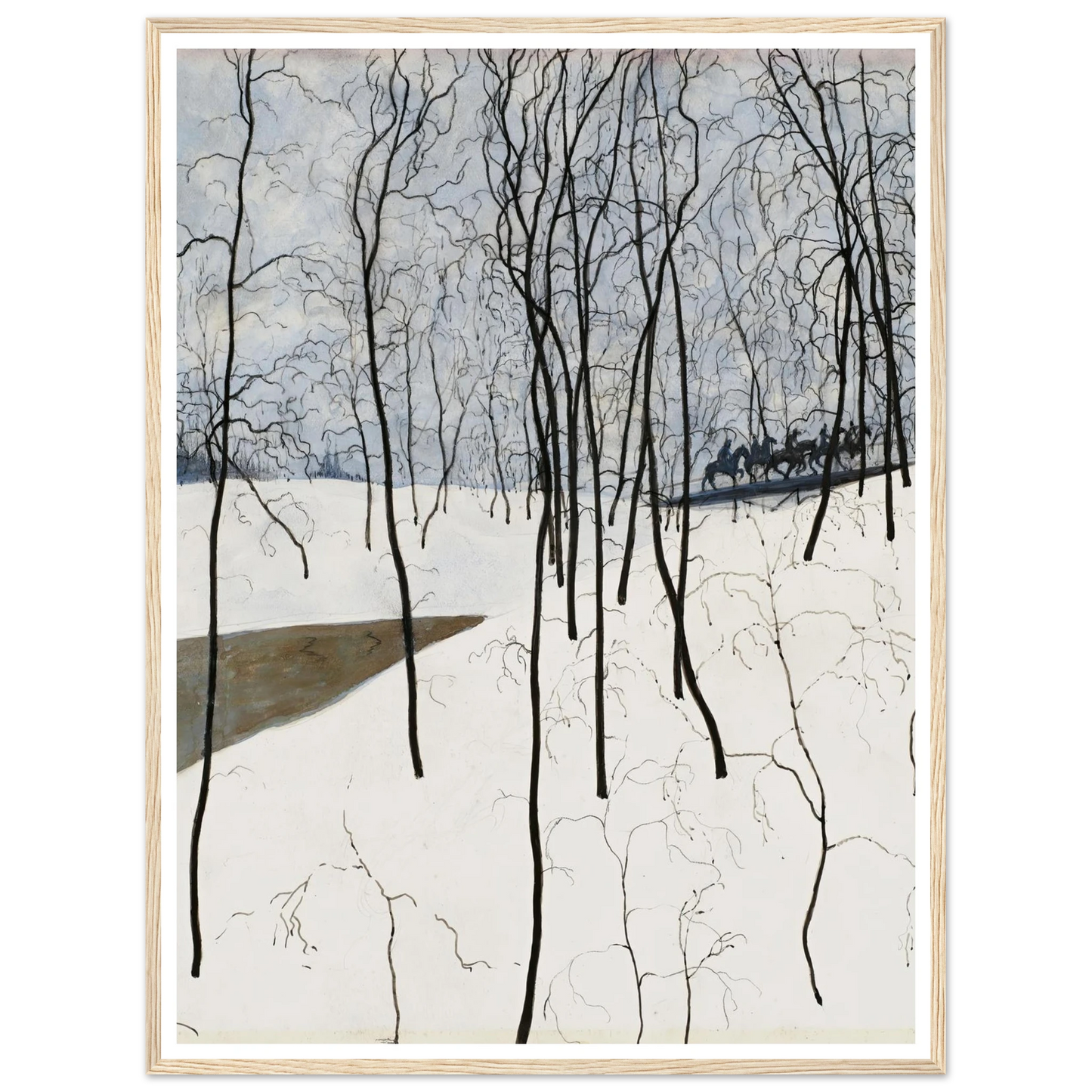 Les Cavaliers dans la neige (1915) Art Print | Leon Spilliaert - Framed Poster - 30x40 cm / 12x16″ - Black frame