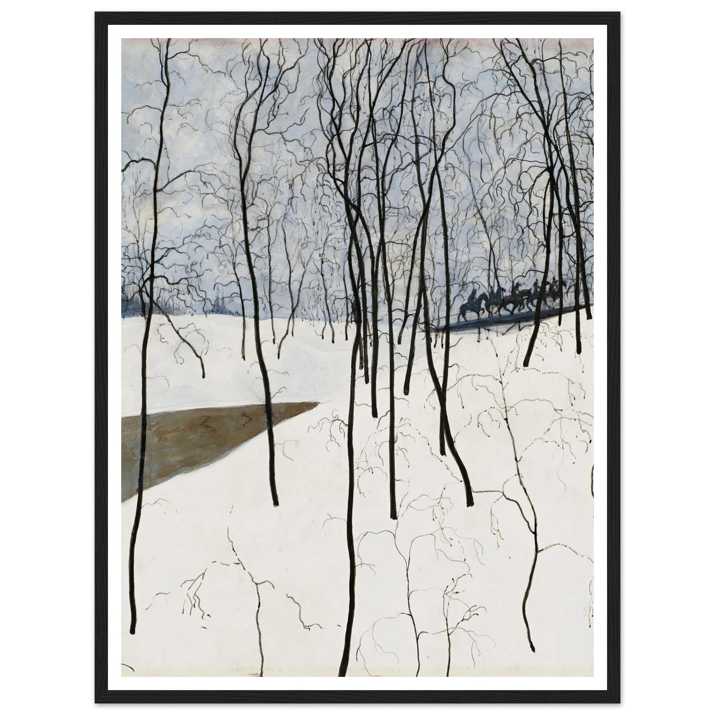 Les Cavaliers dans la neige (1915) Art Print | Leon Spilliaert - Framed Poster - 30x40 cm / 12x16″ - Black frame