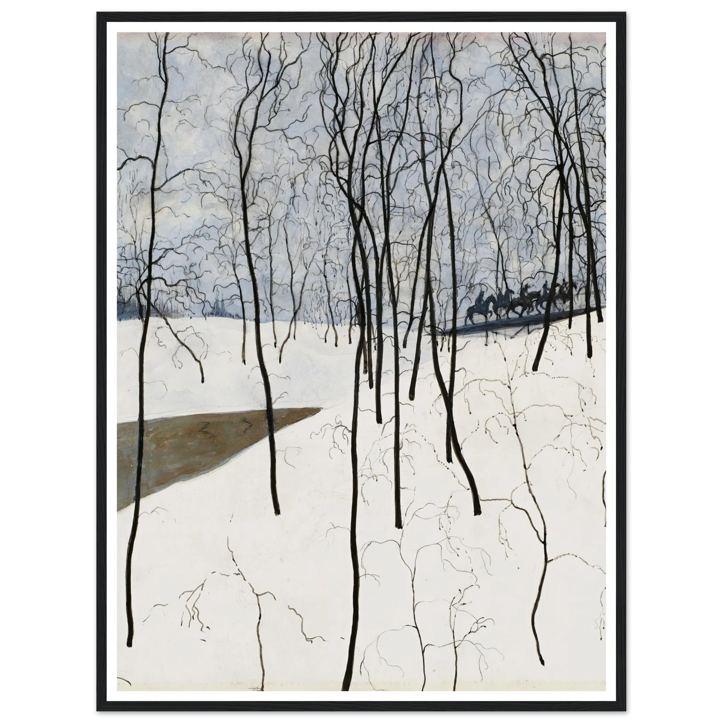 Les Cavaliers dans la neige (1915) Art Print | Leon Spilliaert - Framed Poster - 30x40 cm / 12x16″ - Black frame