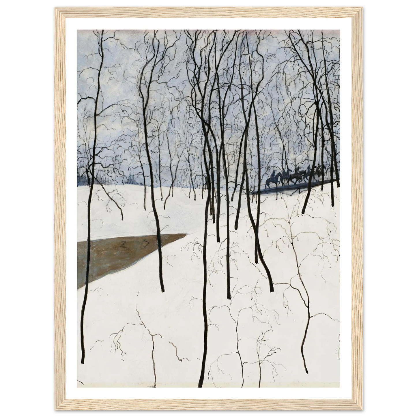 Les Cavaliers dans la neige (1915) Art Print | Leon Spilliaert - Framed Poster - 30x40 cm / 12x16″ - Black frame