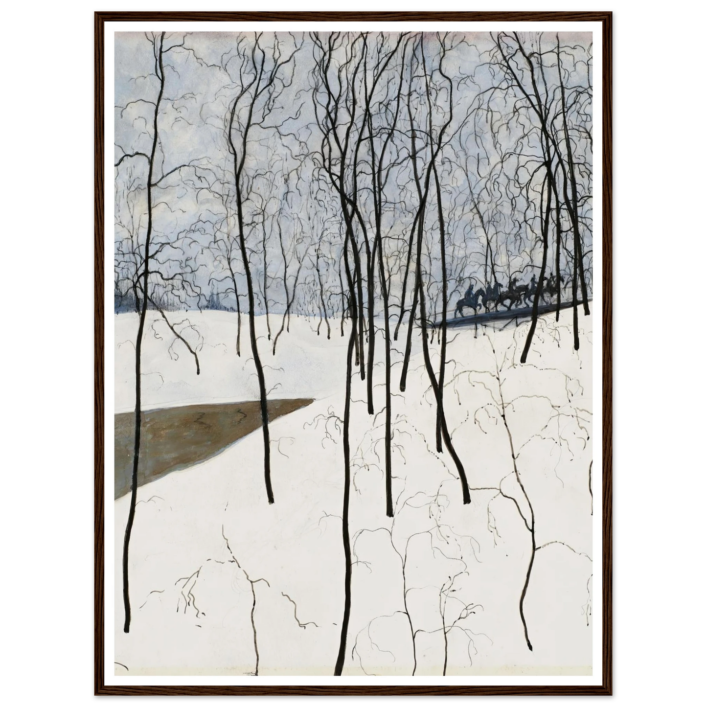 Les Cavaliers dans la neige (1915) Art Print | Leon Spilliaert - Framed Poster - 30x40 cm / 12x16″ - Black frame