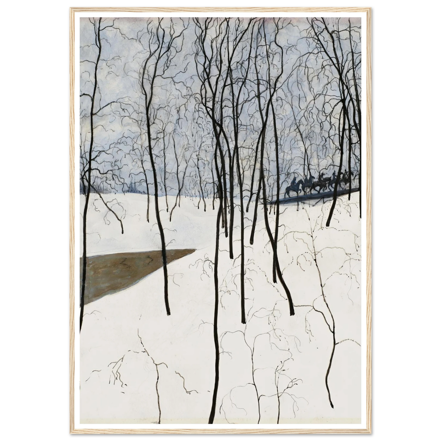 Les Cavaliers dans la neige (1915) Art Print | Leon Spilliaert - Framed Poster - 30x40 cm / 12x16″ - Black frame