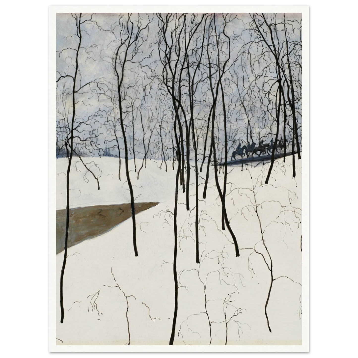 Les Cavaliers dans la neige (1915) Art Print | Leon Spilliaert - Framed Poster - 30x40 cm / 12x16″ - Black frame