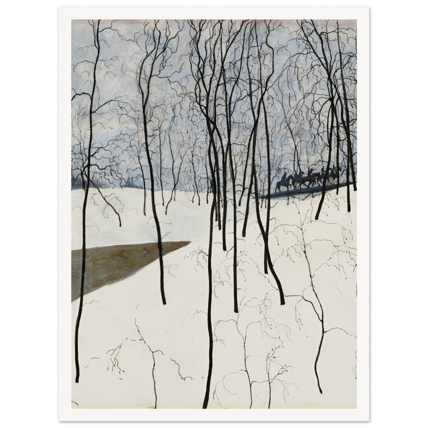 Les Cavaliers dans la neige (1915) Art Print | Leon Spilliaert - Framed Poster - 30x40 cm / 12x16″ - Black frame