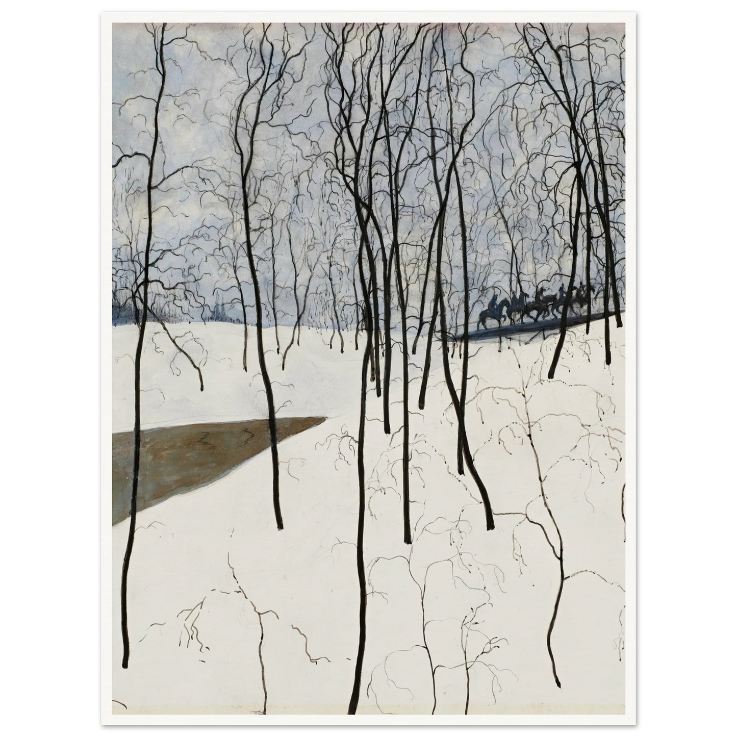 Les Cavaliers dans la neige (1915) Art Print | Leon Spilliaert - Framed Poster - 30x40 cm / 12x16″ - Black frame