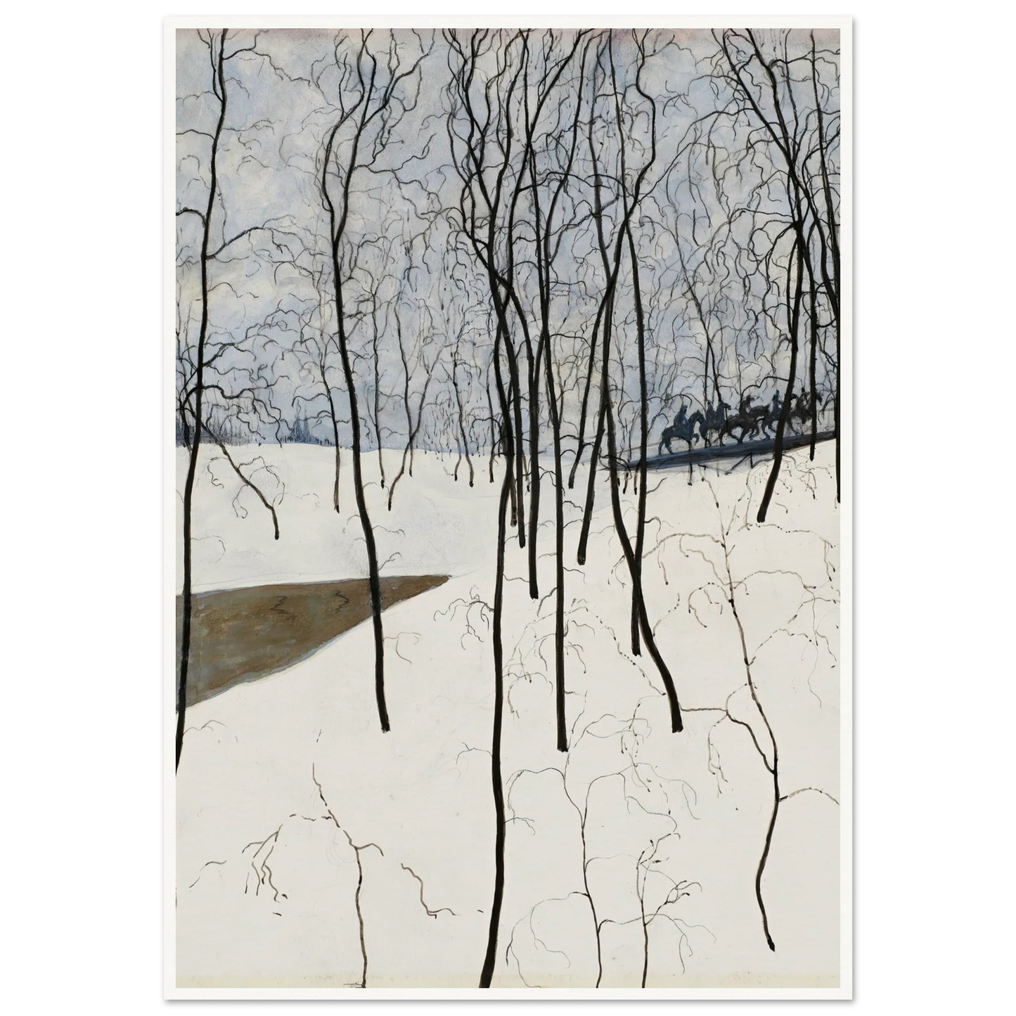 Les Cavaliers dans la neige (1915) Art Print | Leon Spilliaert - Framed Poster - 30x40 cm / 12x16″ - Black frame
