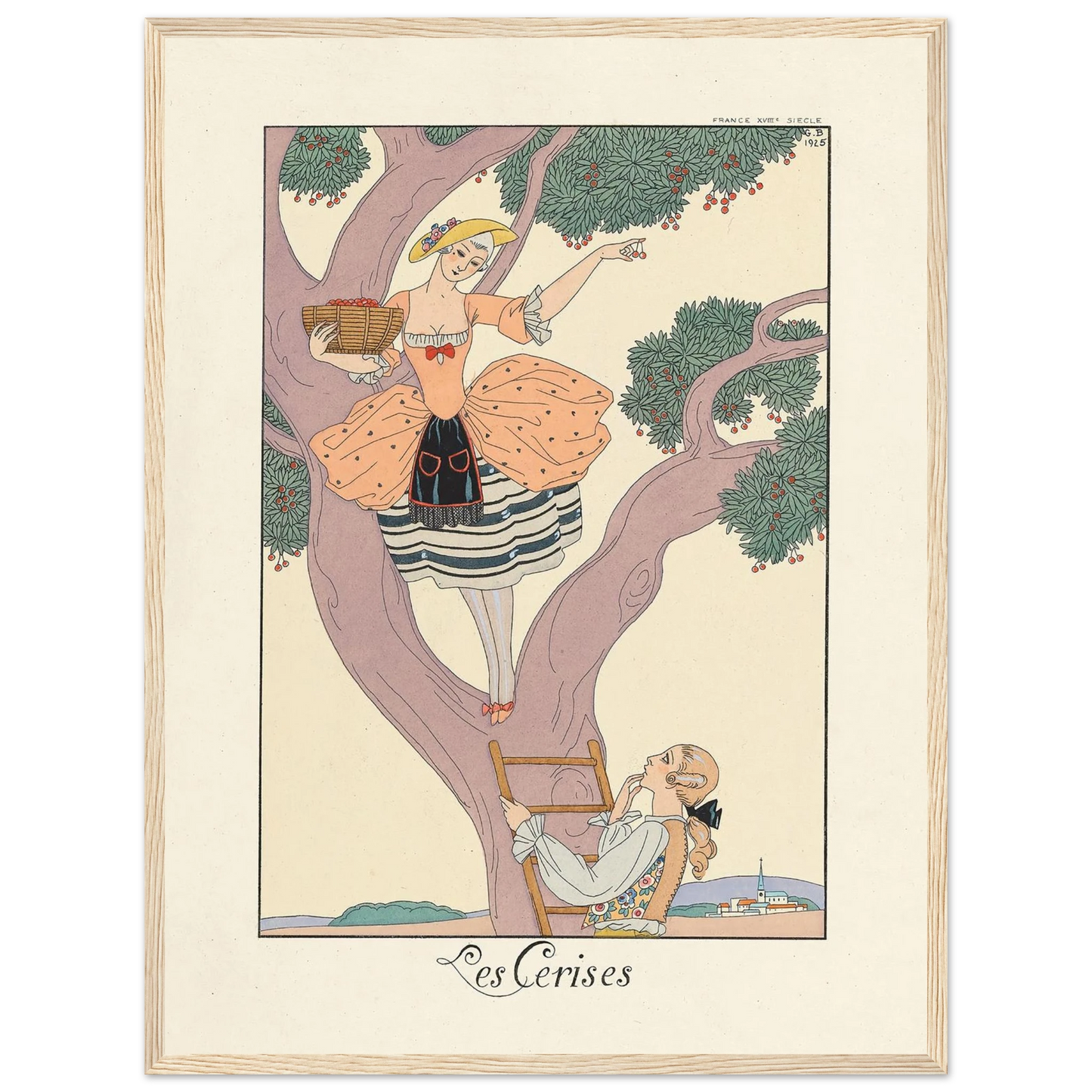 Les Cerises (Cherries) (1922–1926) Art Print | George Barbier - Framed Poster - 30x40 cm / 12x16″ - Black frame