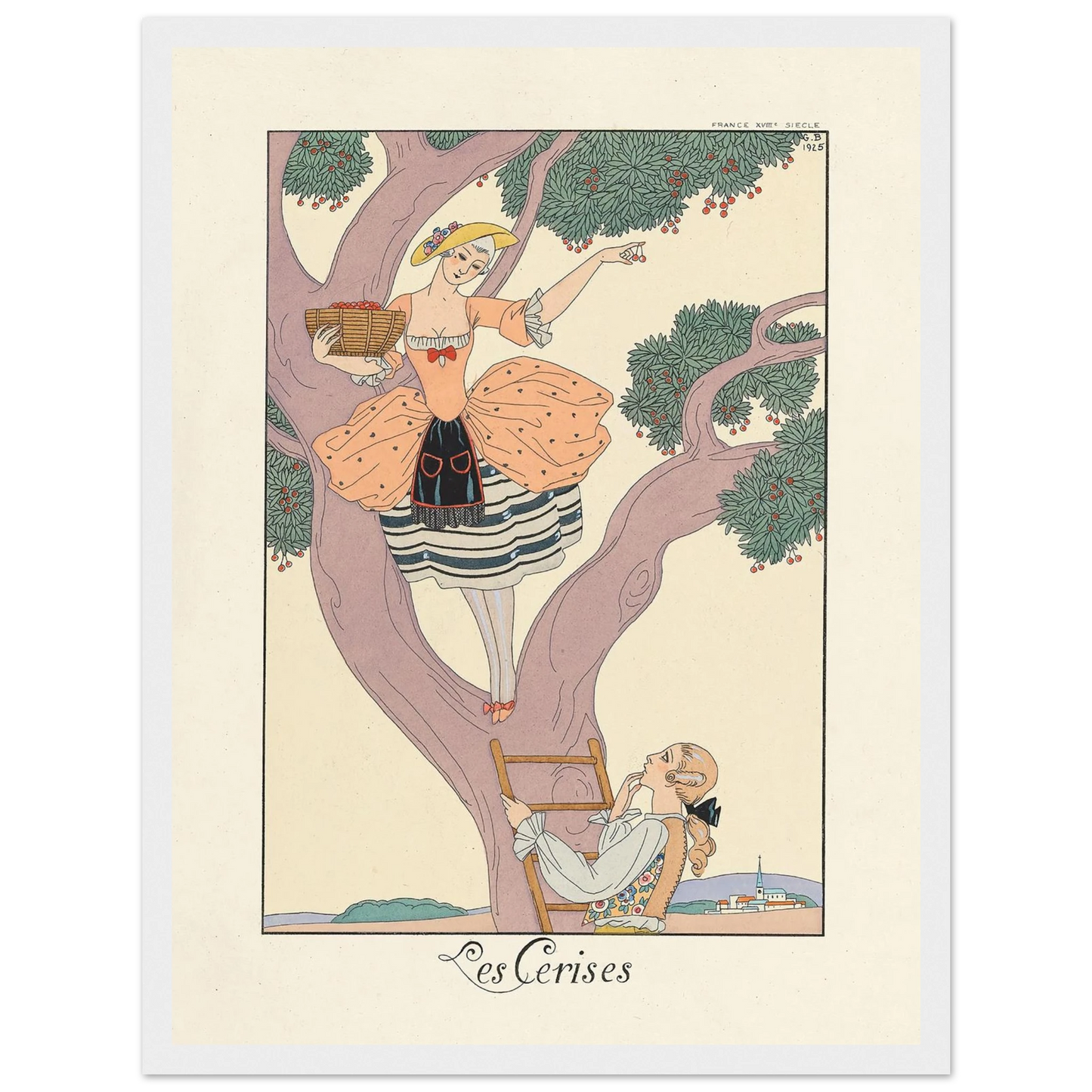 Les Cerises (Cherries) (1922–1926) Art Print | George Barbier - Framed Poster - 30x40 cm / 12x16″ - Black frame