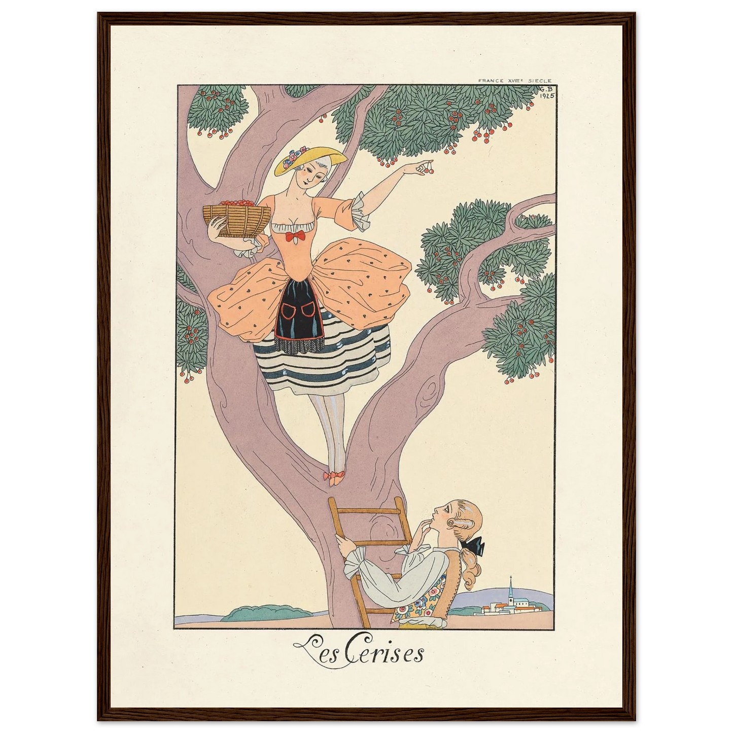 Les Cerises (Cherries) (1922–1926) Art Print | George Barbier - Framed Poster - 30x40 cm / 12x16″ - Black frame