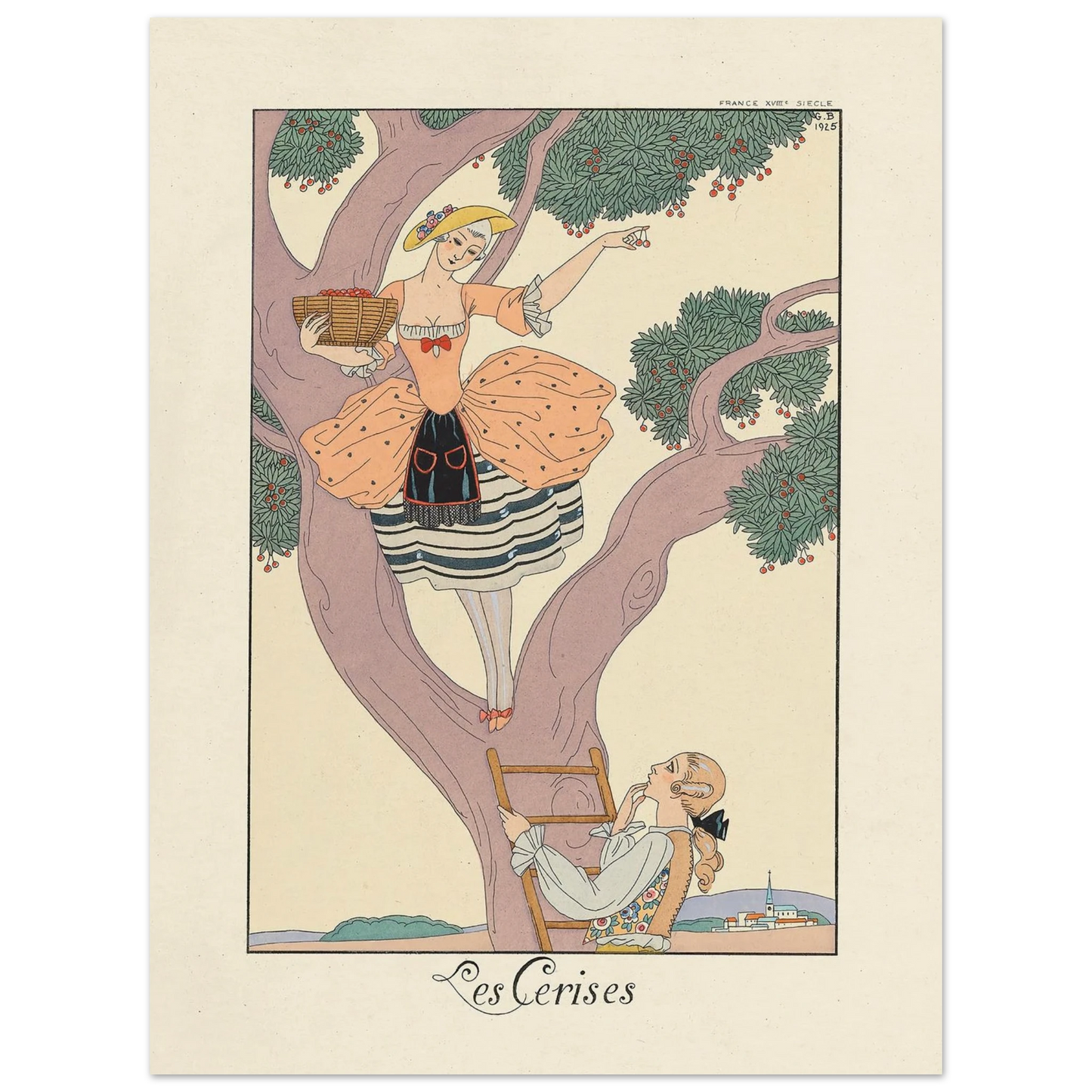 Les Cerises (Cherries) (1922–1926) Art Print | George Barbier - Framed Poster - 30x40 cm / 12x16″ - Black frame