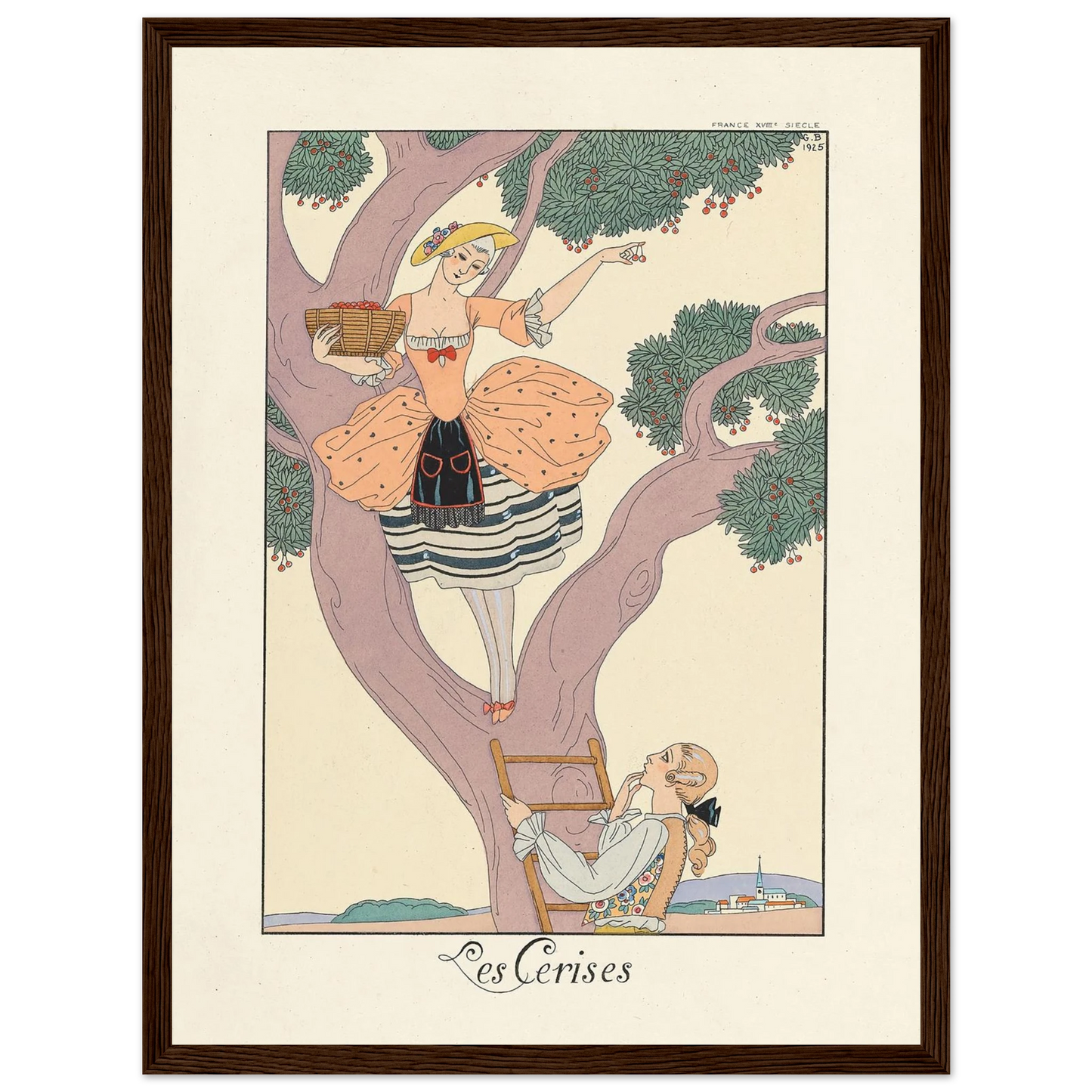 Les Cerises (Cherries) (1922–1926) Art Print | George Barbier - Framed Poster - 30x40 cm / 12x16″ - Black frame