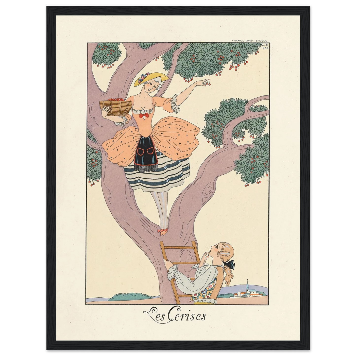 Les Cerises (Cherries) (1922–1926) Art Print | George Barbier - Framed Poster - 30x40 cm / 12x16″ - Black frame