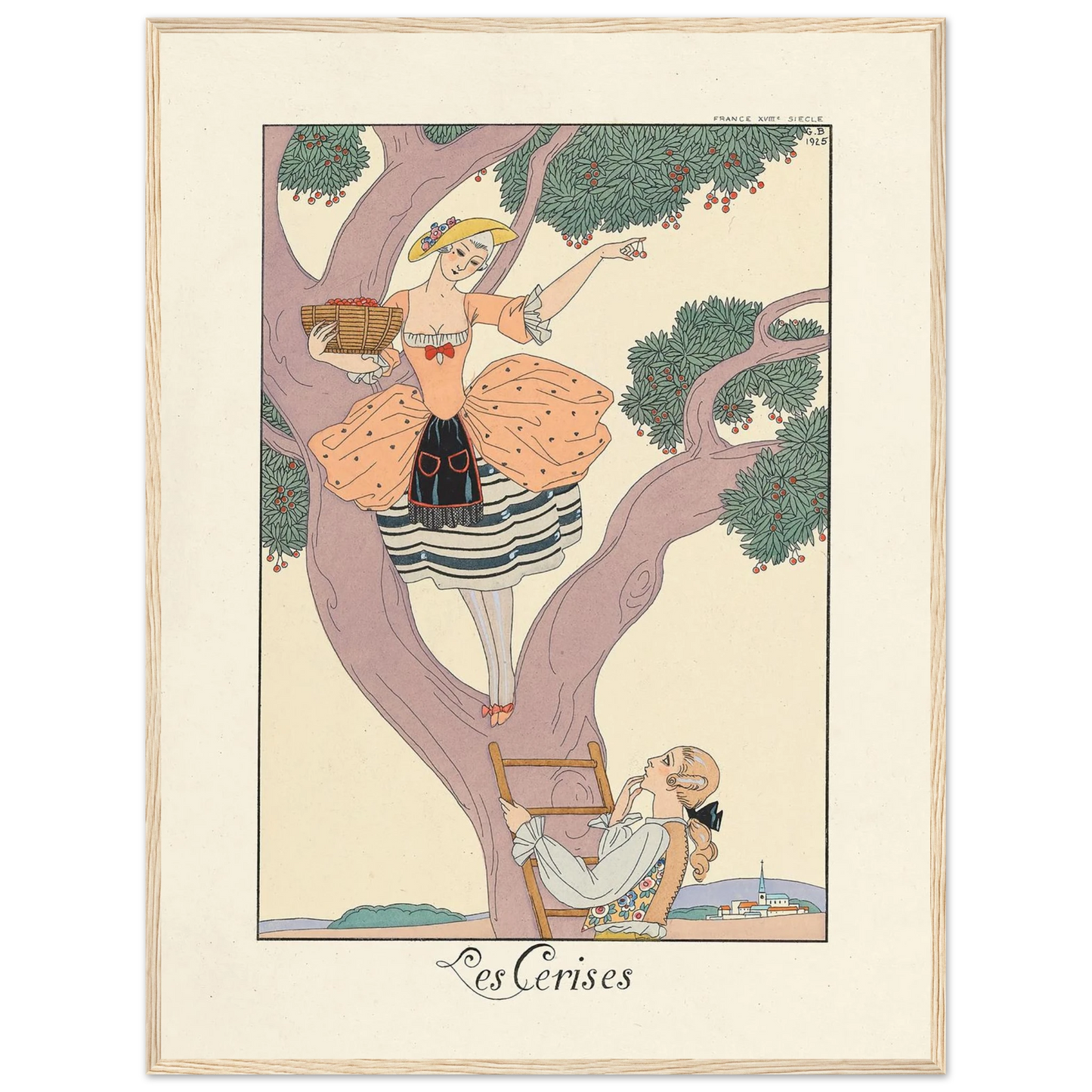 Les Cerises (Cherries) (1922–1926) Art Print | George Barbier - Framed Poster - 30x40 cm / 12x16″ - Black frame