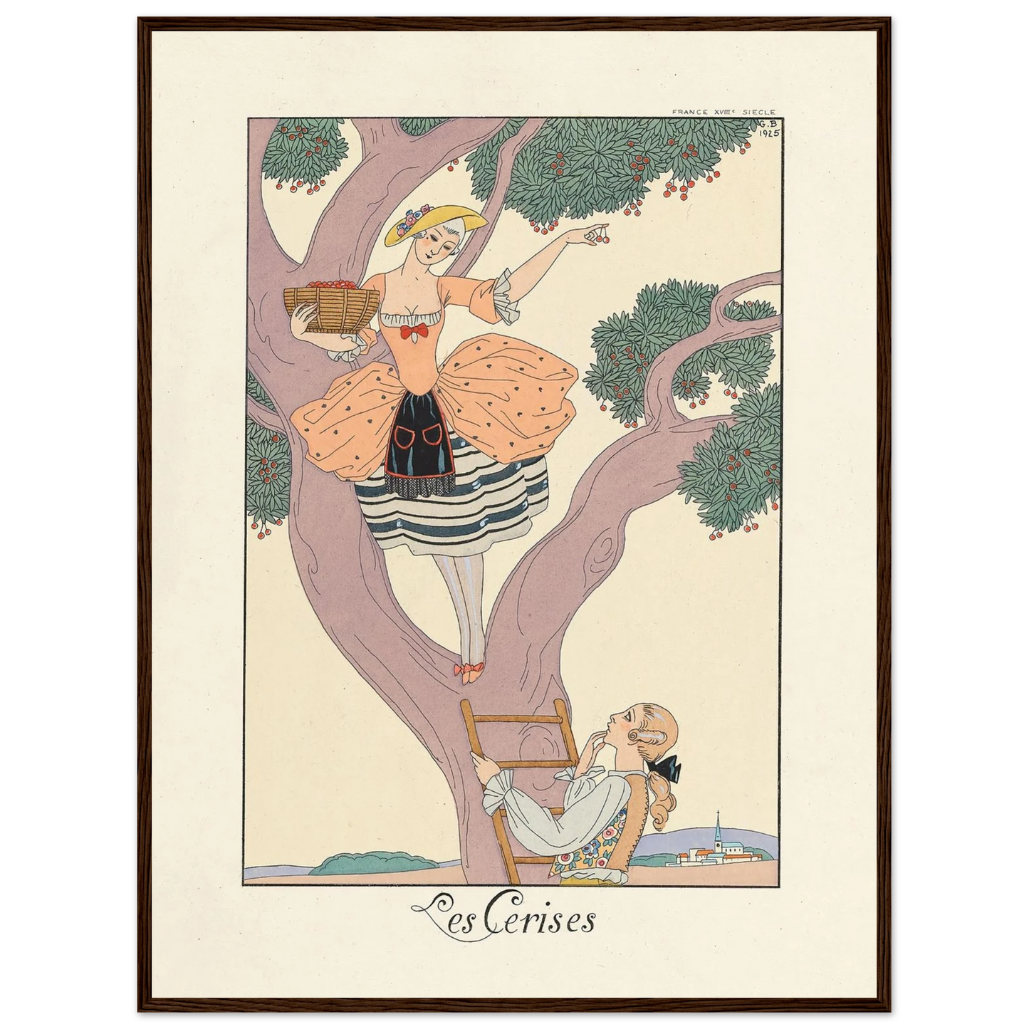 Les Cerises (Cherries) (1922–1926) Art Print | George Barbier - Framed Poster - 30x40 cm / 12x16″ - Black frame