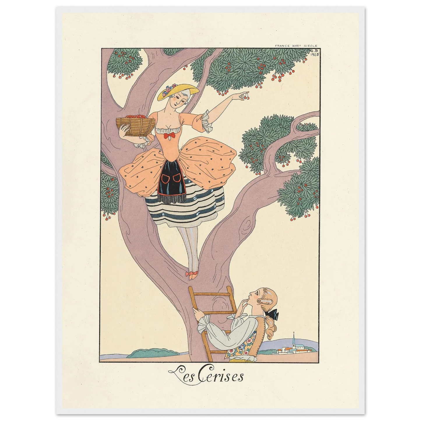 Les Cerises (Cherries) (1922–1926) Art Print | George Barbier - Framed Poster - 30x40 cm / 12x16″ - Black frame