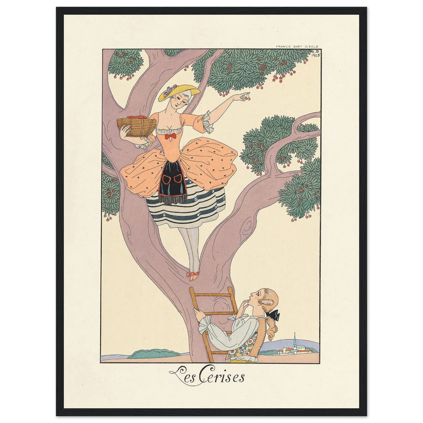 Les Cerises (Cherries) (1922–1926) Art Print | George Barbier - Framed Poster - 30x40 cm / 12x16″ - Black frame
