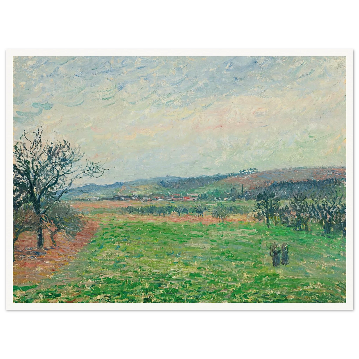 Les Coteaux De Gisors, Temps Gris (1885) Art Print | Camille Pissarro - Framed Poster - 30x40 cm / 12x16″ - Black frame