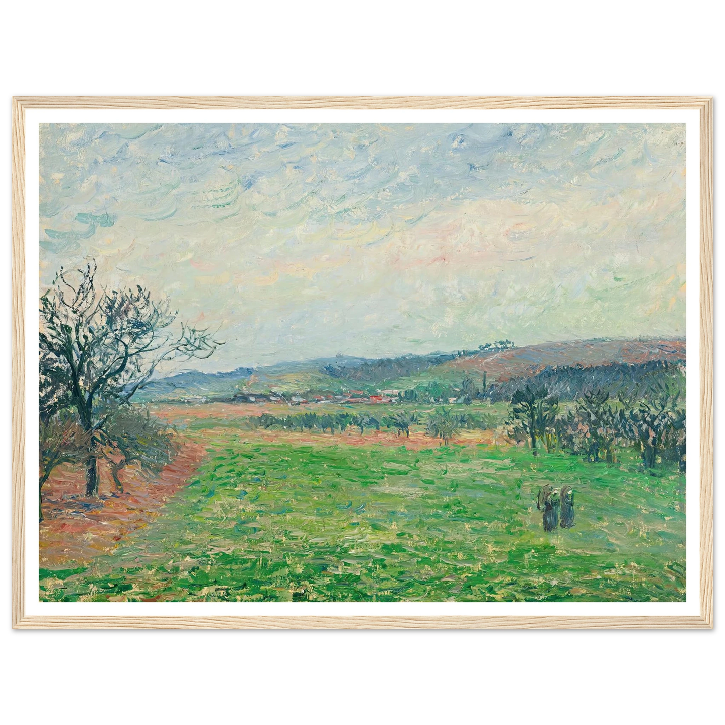 Les Coteaux De Gisors, Temps Gris (1885) Art Print | Camille Pissarro - Framed Poster - 30x40 cm / 12x16″ - Black frame