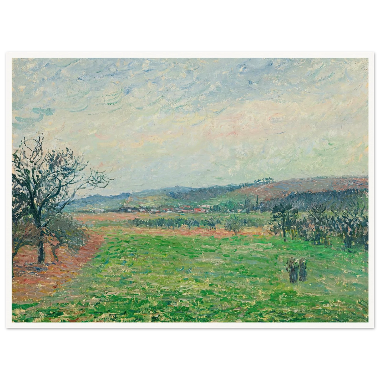 Les Coteaux De Gisors, Temps Gris (1885) Art Print | Camille Pissarro - Framed Poster - 30x40 cm / 12x16″ - Black frame