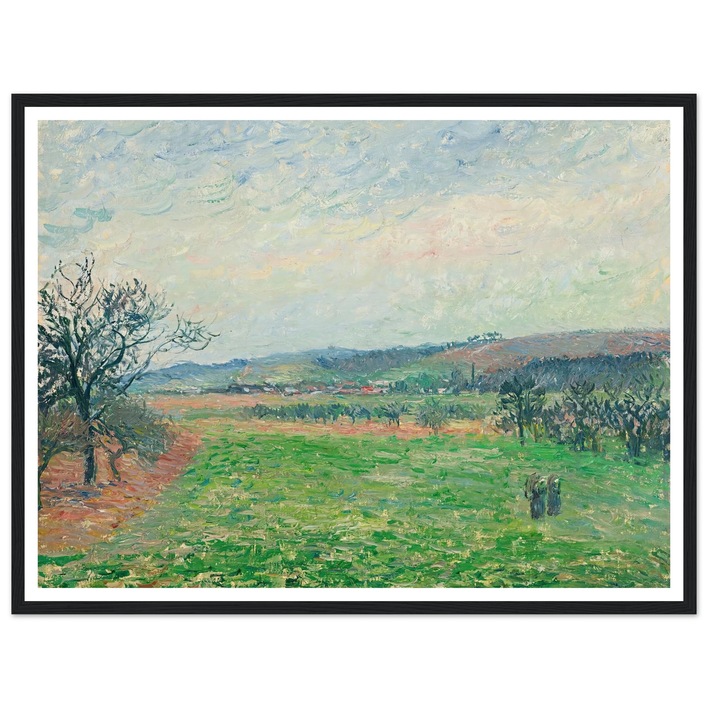 Les Coteaux De Gisors, Temps Gris (1885) Art Print | Camille Pissarro - Framed Poster - 30x40 cm / 12x16″ - Black frame