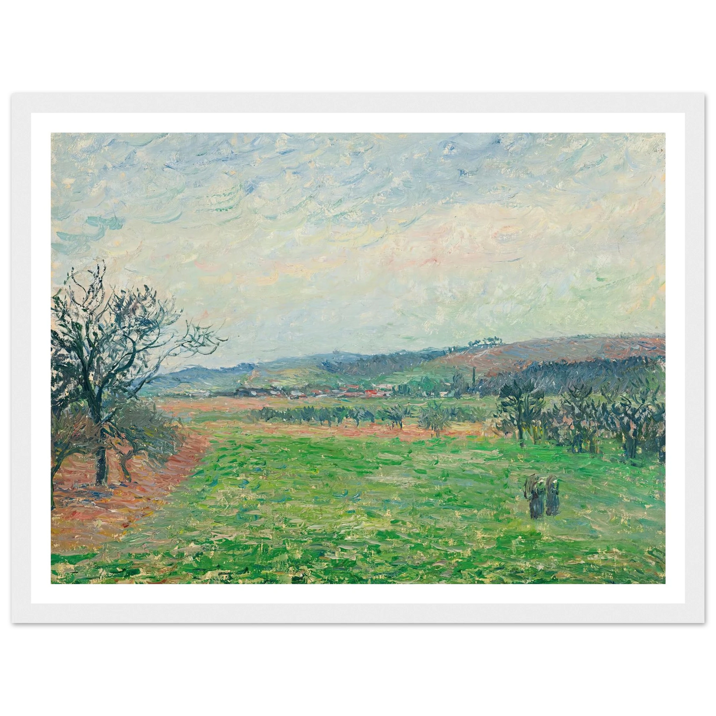 Les Coteaux De Gisors, Temps Gris (1885) Art Print | Camille Pissarro - Framed Poster - 30x40 cm / 12x16″ - Black frame
